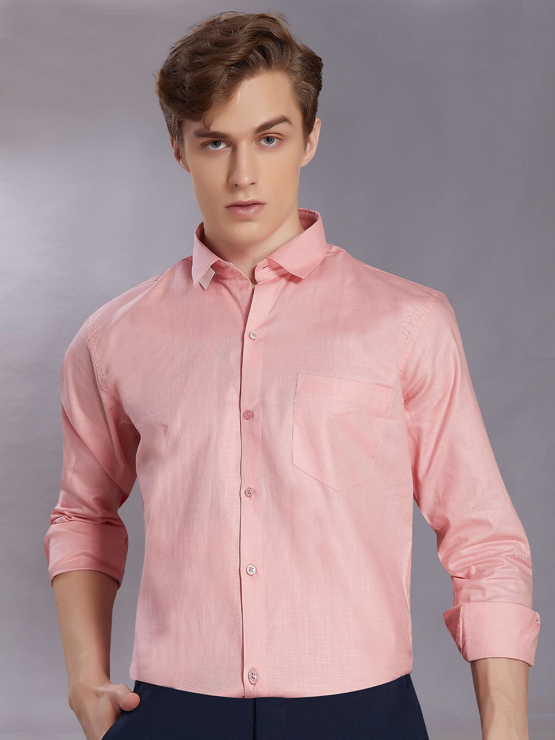 

DIVISIVE Men Club Slim Fit Opaque Casual Shirt, Peach