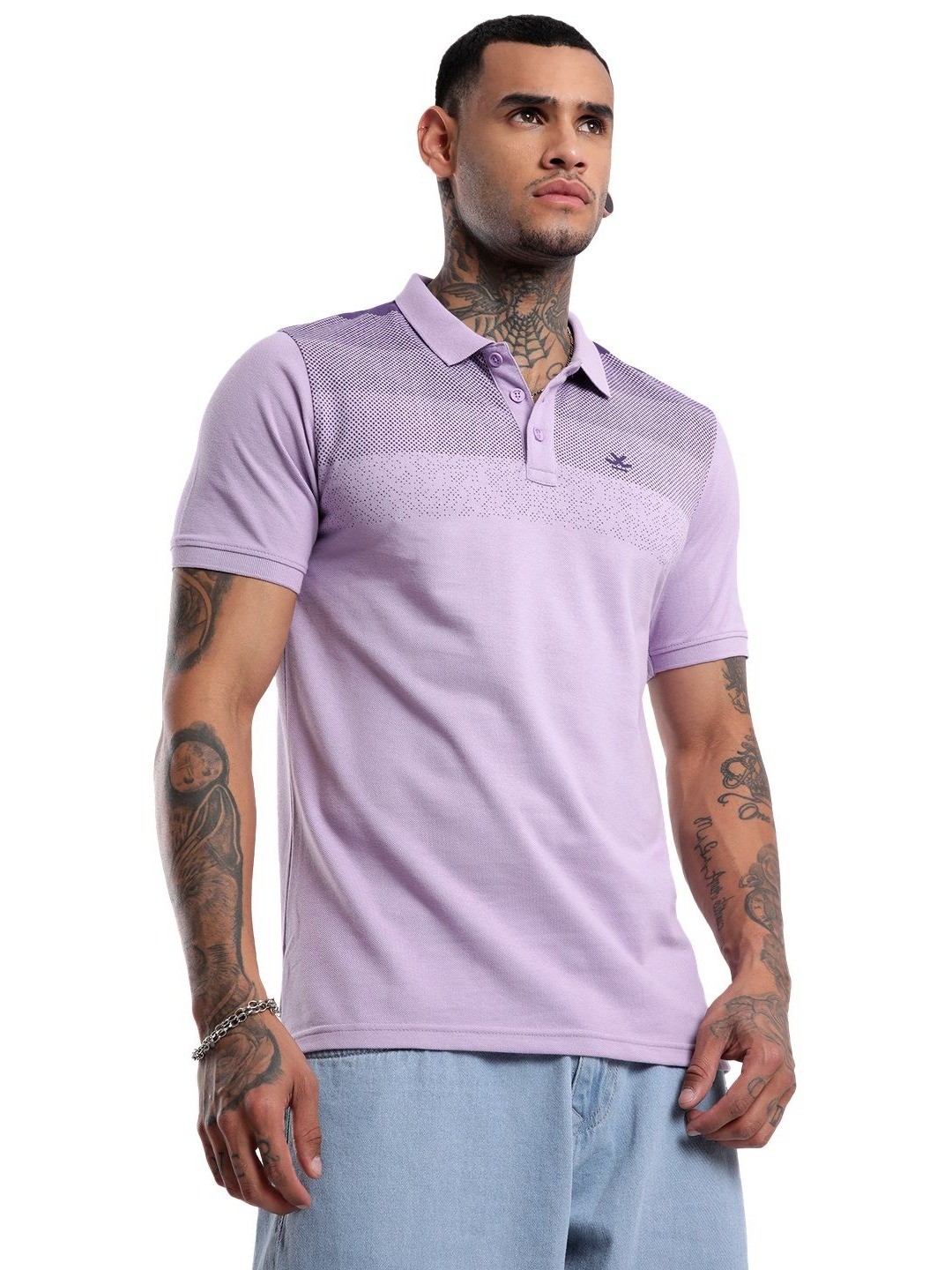 

WROGN Men Self Design Polo Collar Cotton T-shirt, Purple