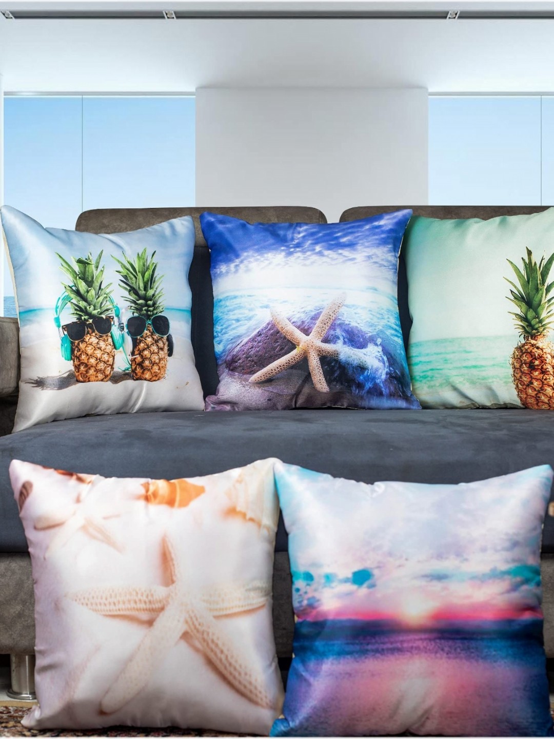 

Vendola Green & Blue 5 Pieces Geometric Square Cushion Covers