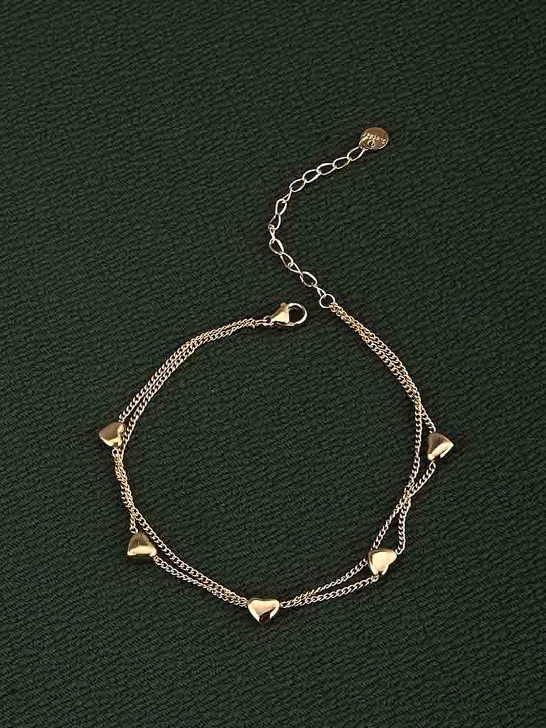 

PALMONAS Gold-Plated Heart Charms Anklet