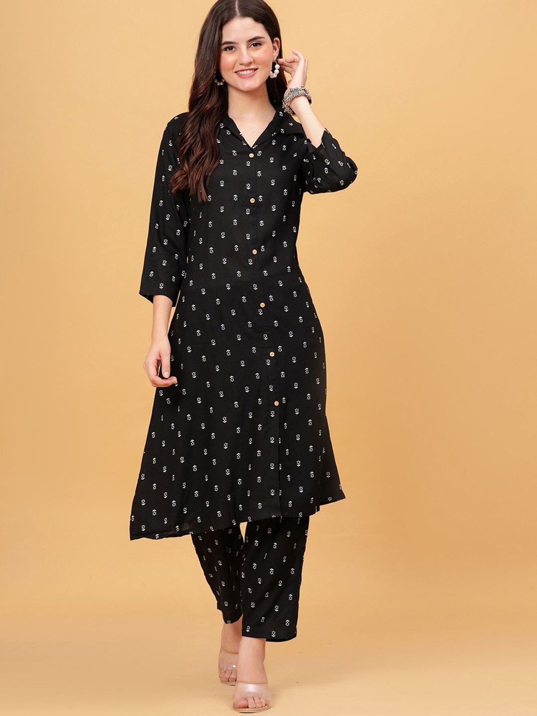 

BAESD Printed Pure Cotton Tunic & Trousers, Black