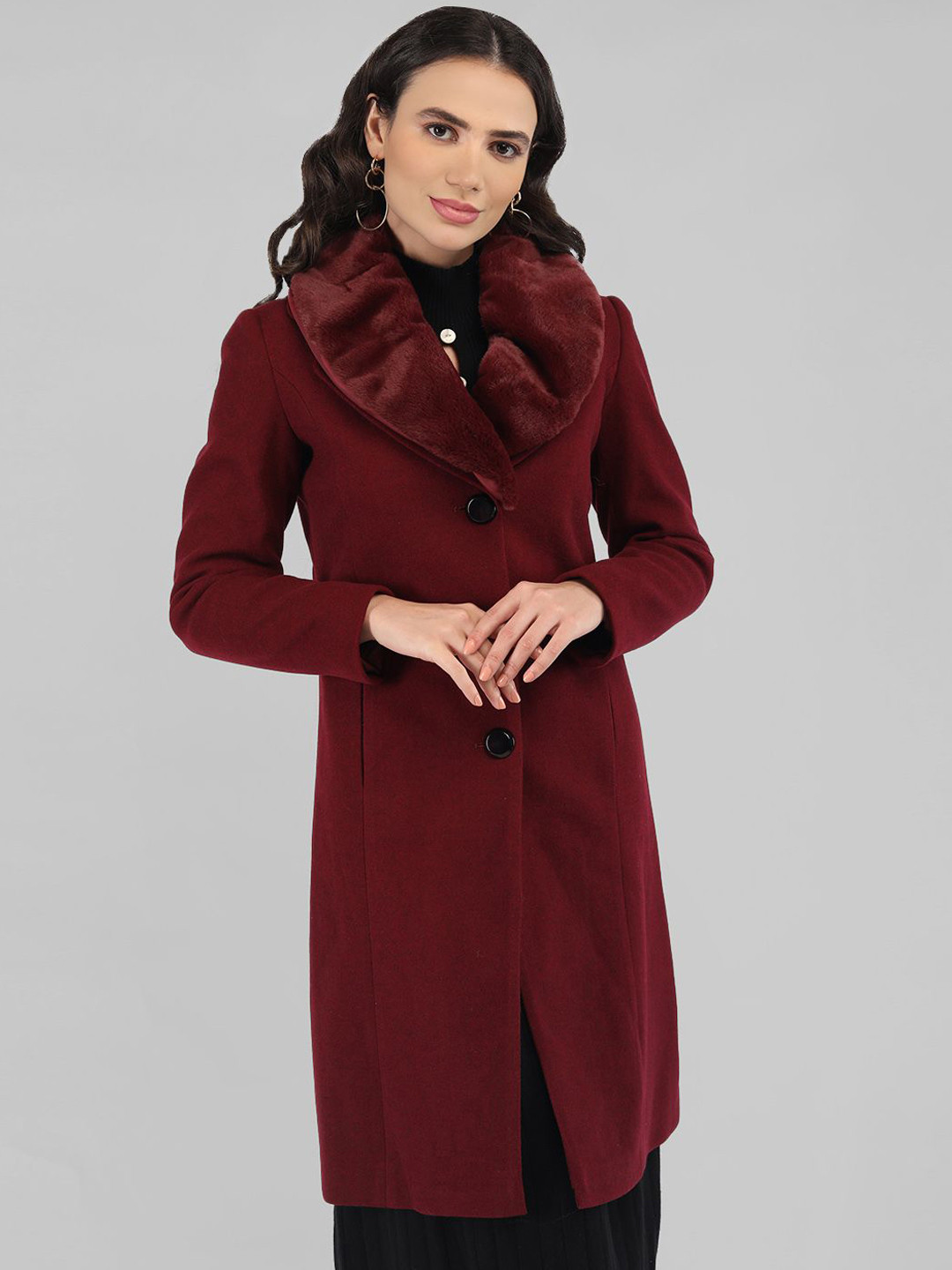 

LURE URBAN Women Single-Breasted Overcoat, Burgundy