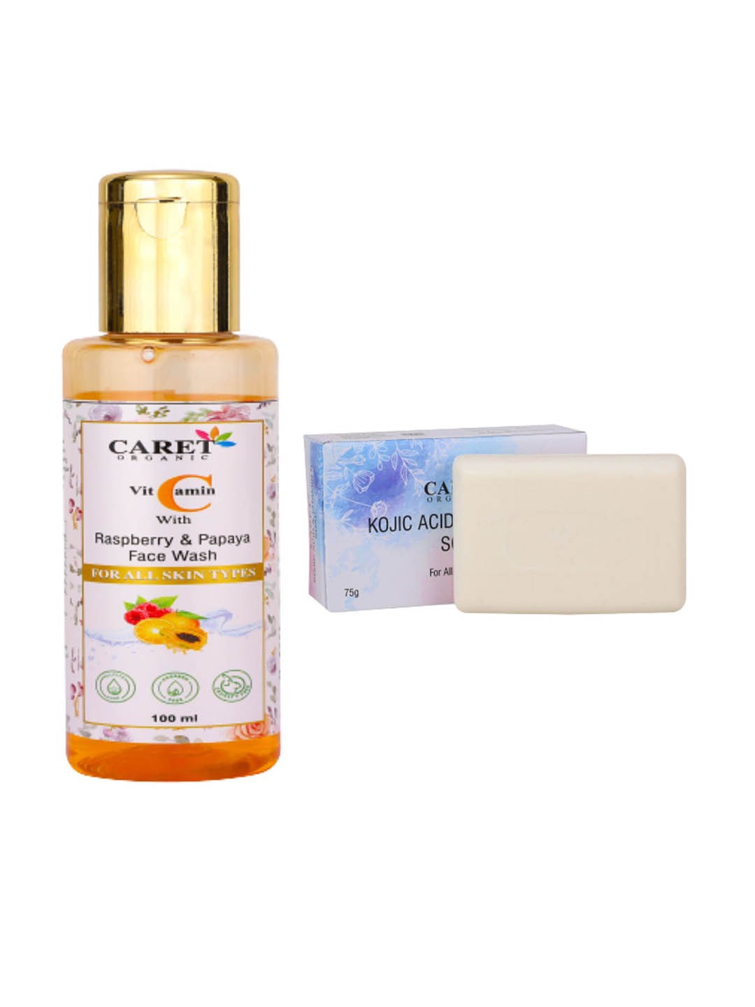 

CARET ORGANIC Vitamin C Papaya Face Wash-100ml & Kojic Acid Vitamin C Soap Combo -75g, White