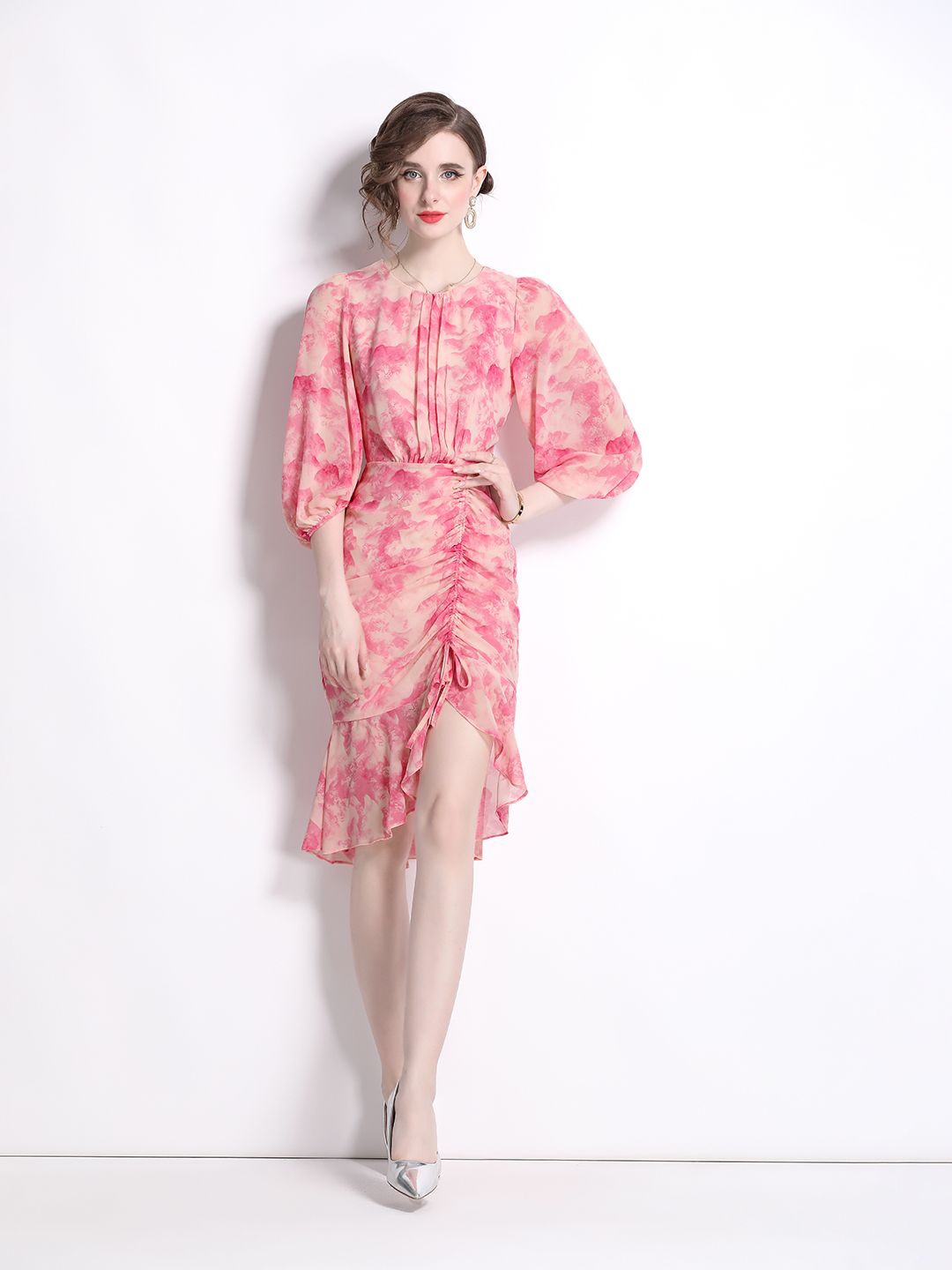 

JC Collection Women Abstract Printed Puff Sleeve Sheath Dress, Pink