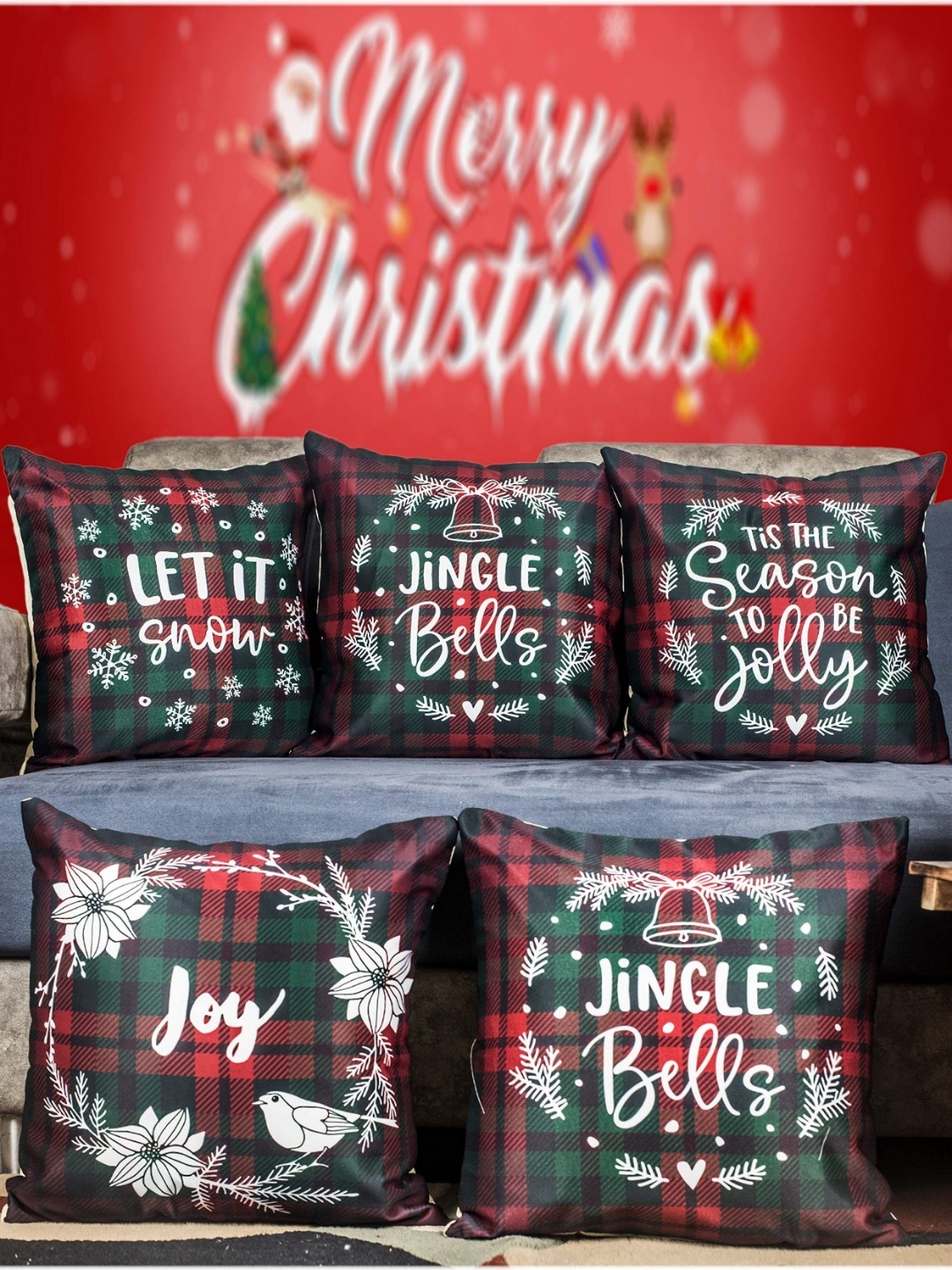

Vendola Green & Red 5 Pieces Abstract Satin Square Cushion Covers