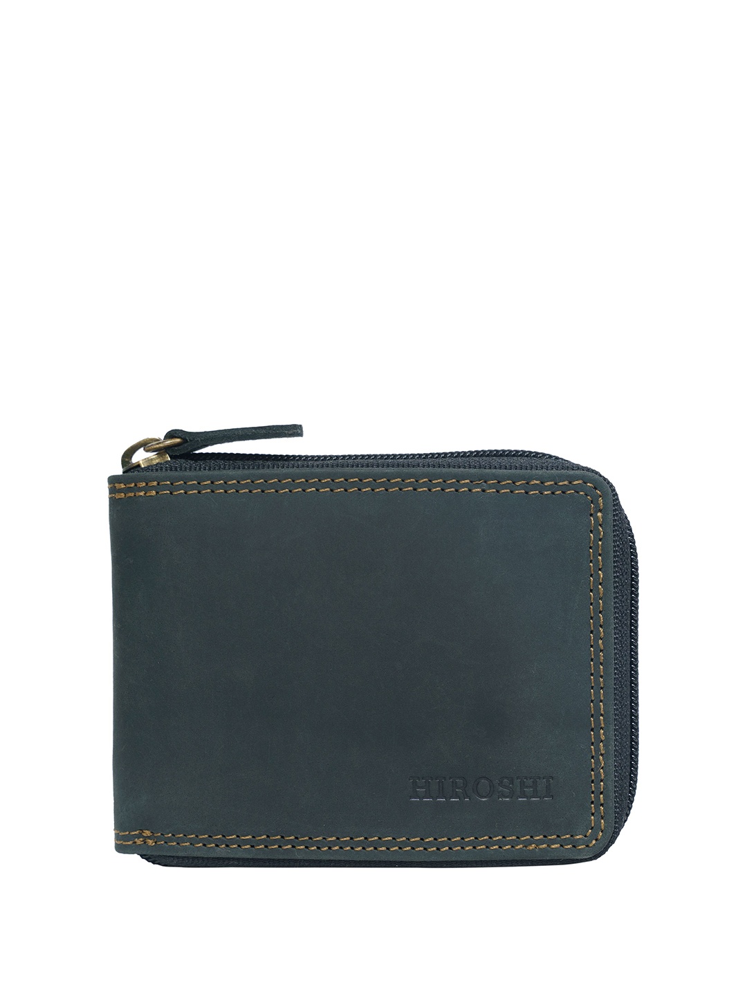 

HIROSHI Men Leather Zip Around Wallet, Green