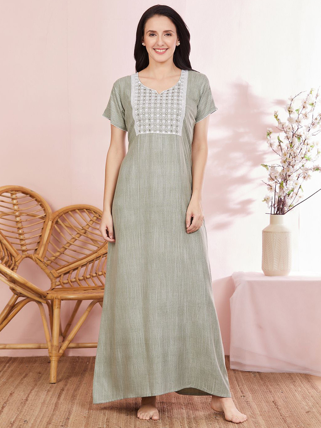

Sand Dune Embroidered Maxi Nightdress, Green