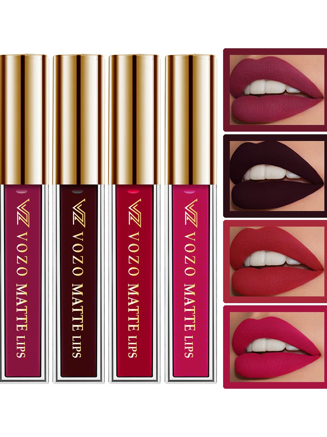 

VOZO Set Of 4 Matte Lips Liquid Lipstick 4 ml Each Shade 101-102-104-204, Red