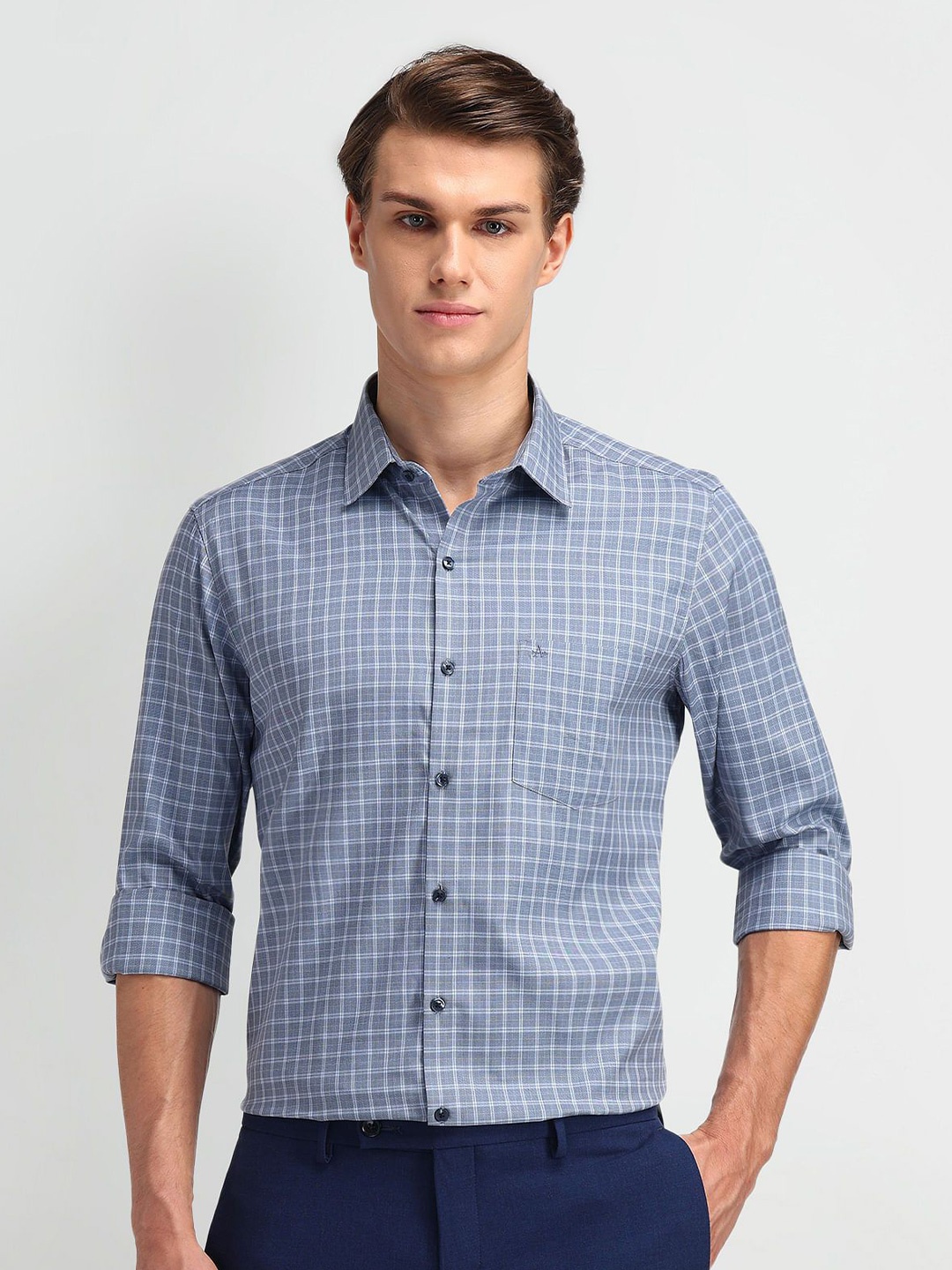 

Arrow Men Modern Slim Fit Opaque Checked Formal Shirt, Blue