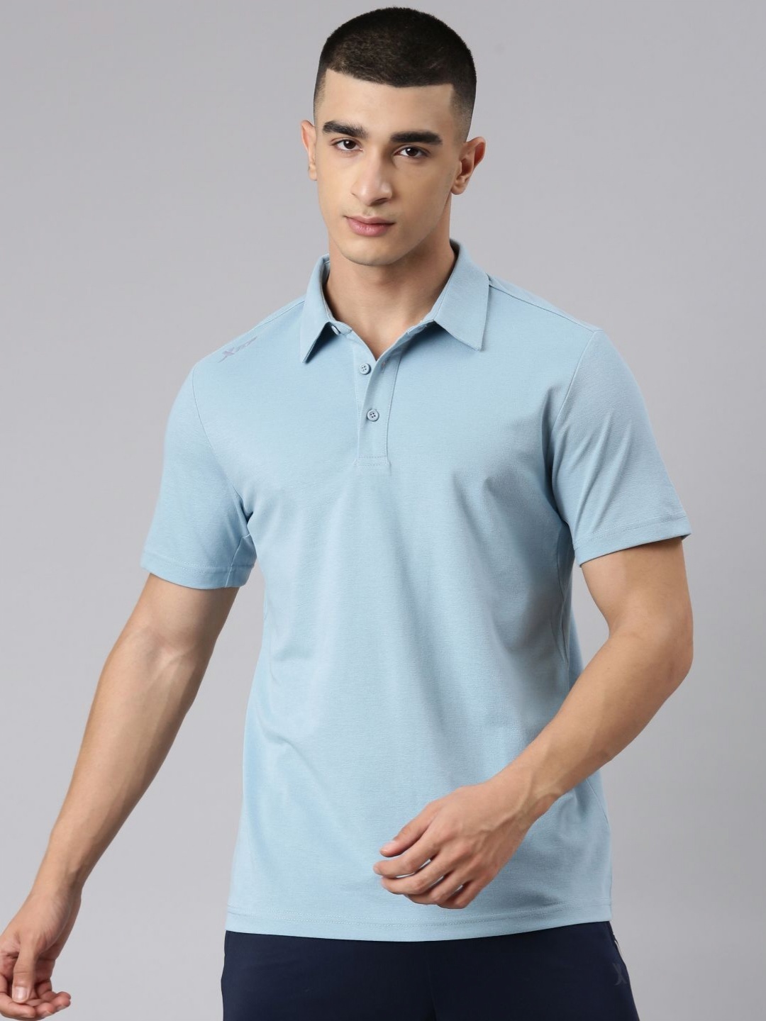 

Xtep Men Antimicrobial Solid Polo Collar Cotton T-shirt, Blue