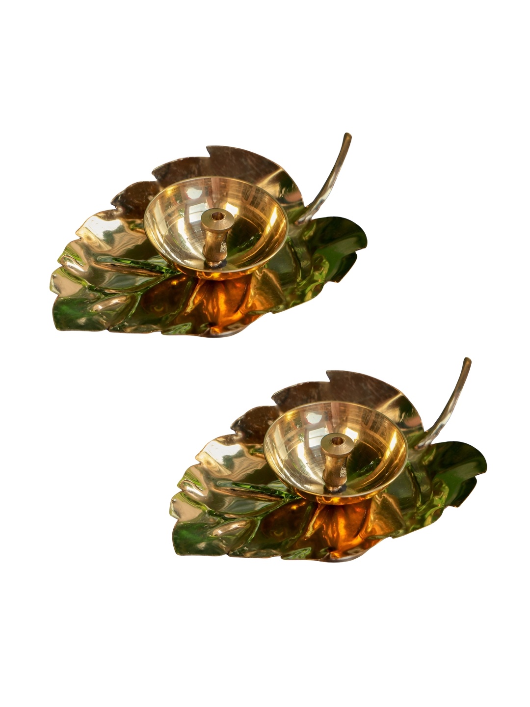 

Ambi Home Set Of 2 Yellow Textured Brass Deepam, Gold