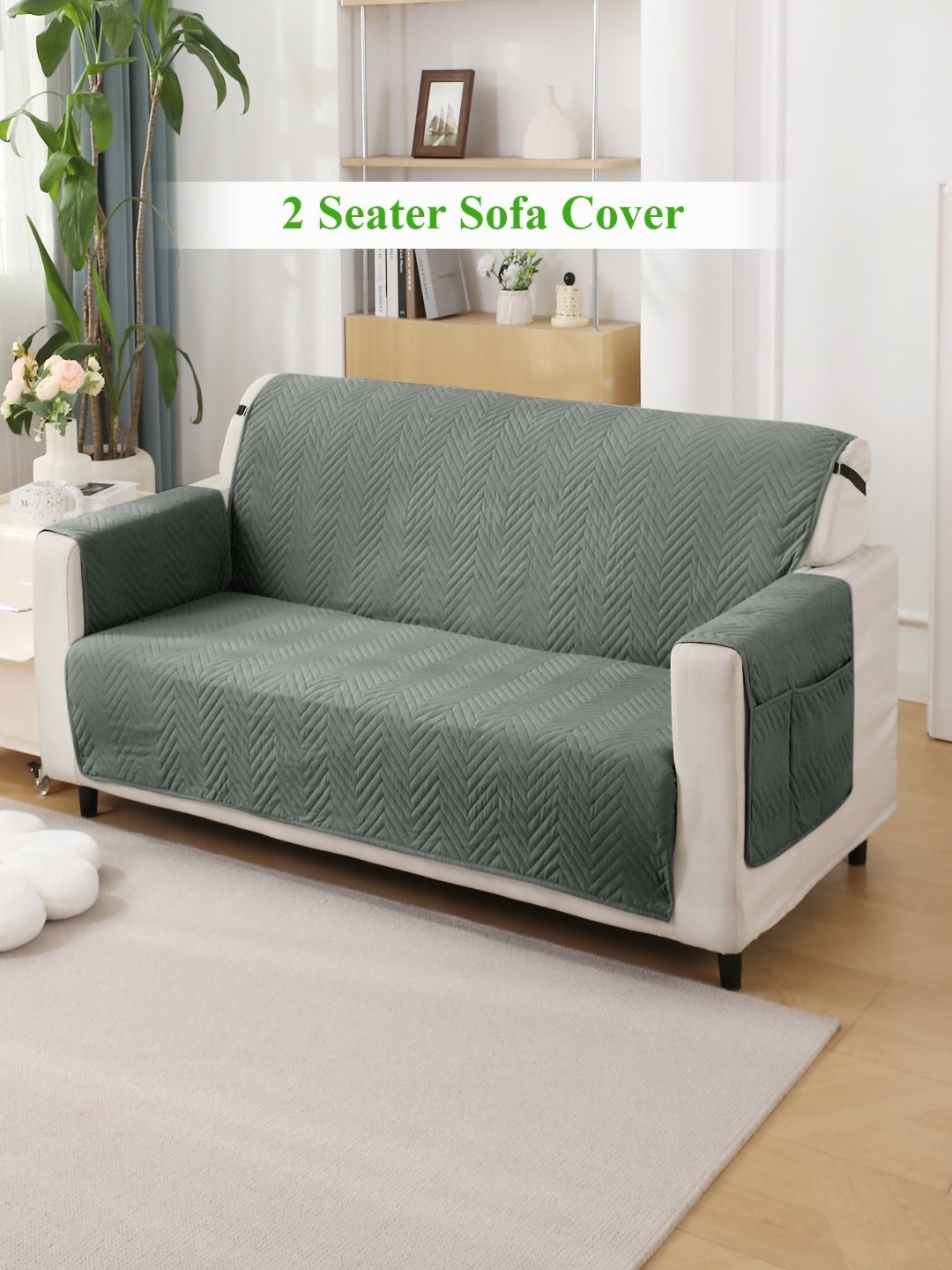 

HOKIPO Grey Self Design 2 Seater Sofa Cover With Arms