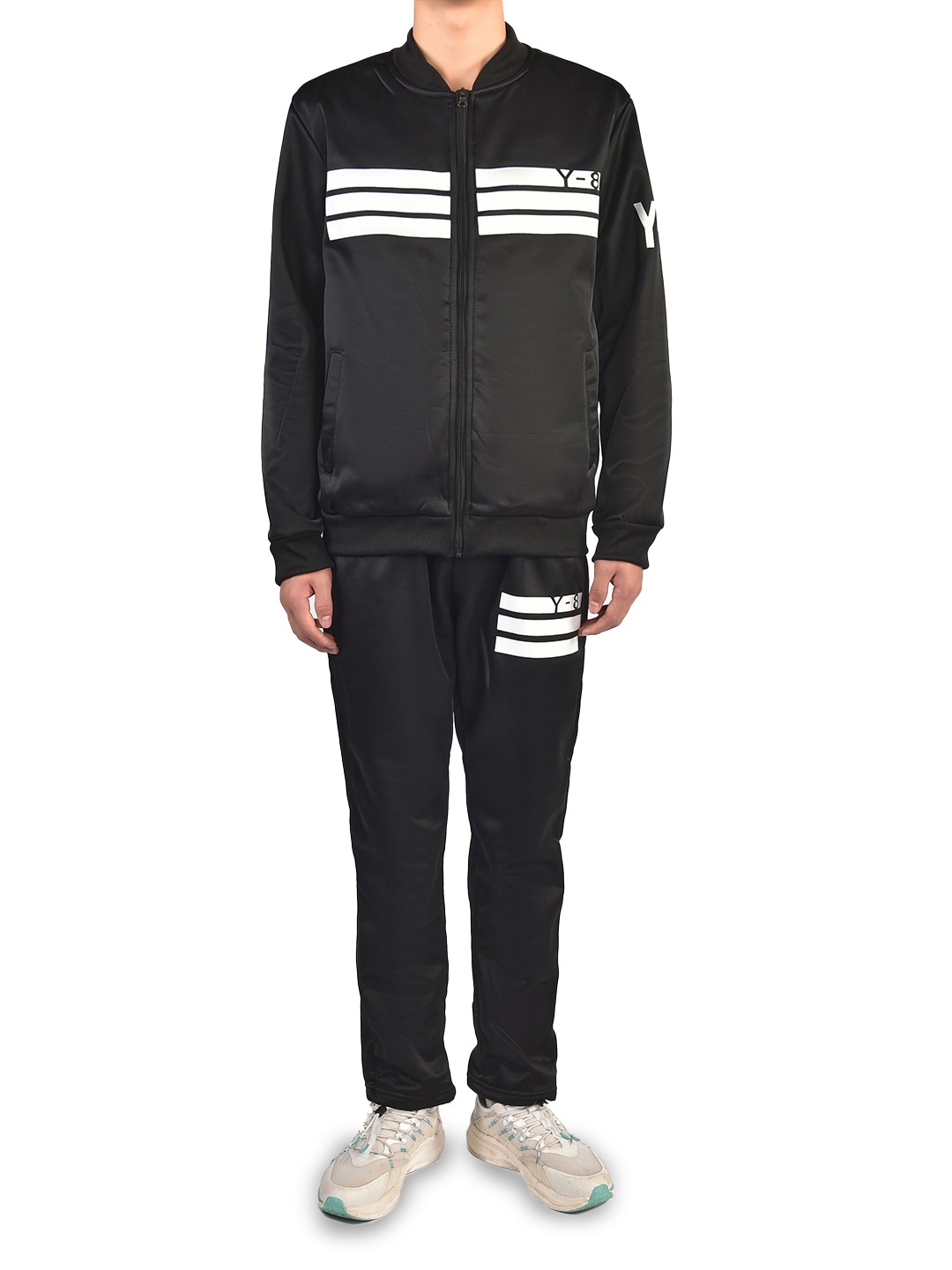 

StyleCast x Revolte Striped Round Neck Jacket with Trouser Tracksuits, Black