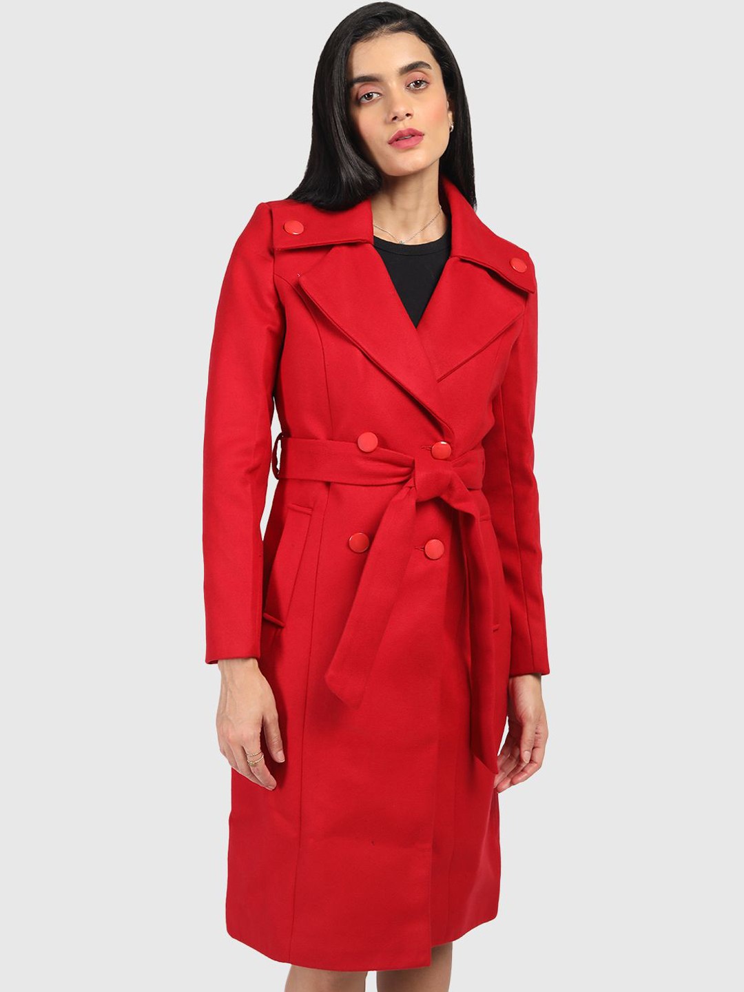 

HONNETE Women Double-Breasted Trench Coats, Red