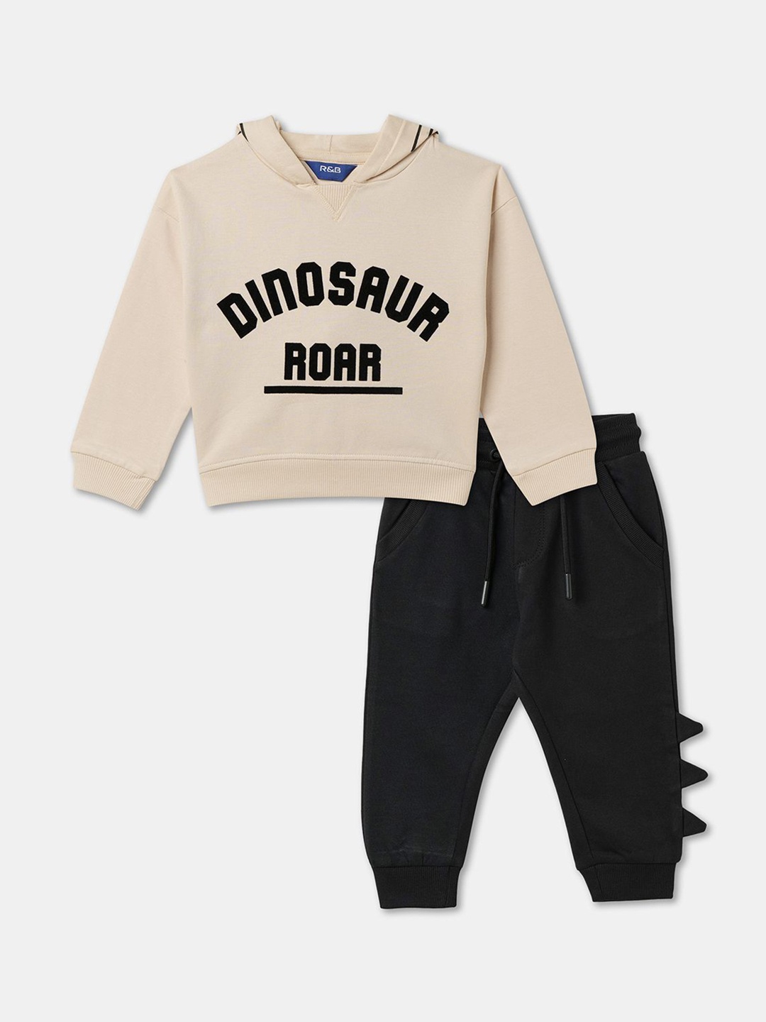 

R&B Boys Printed Hooded Pure Cotton Sweatshirt & Joggers, Beige