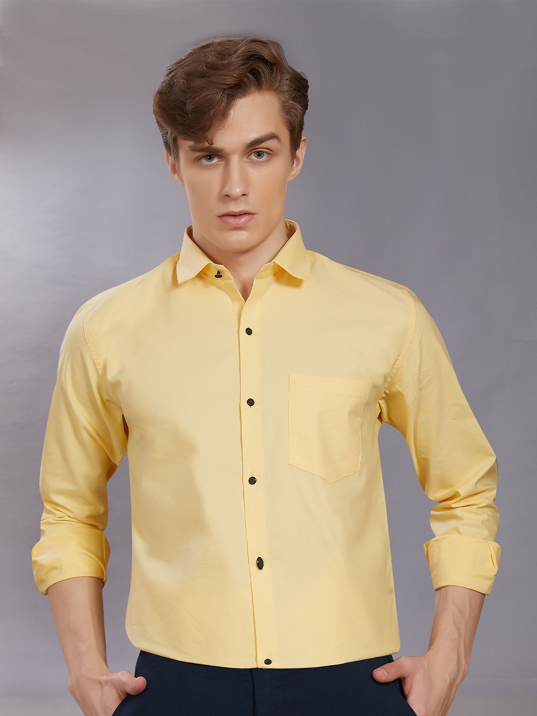

DIVISIVE Men Club Slim Fit Opaque Casual Shirt, Yellow