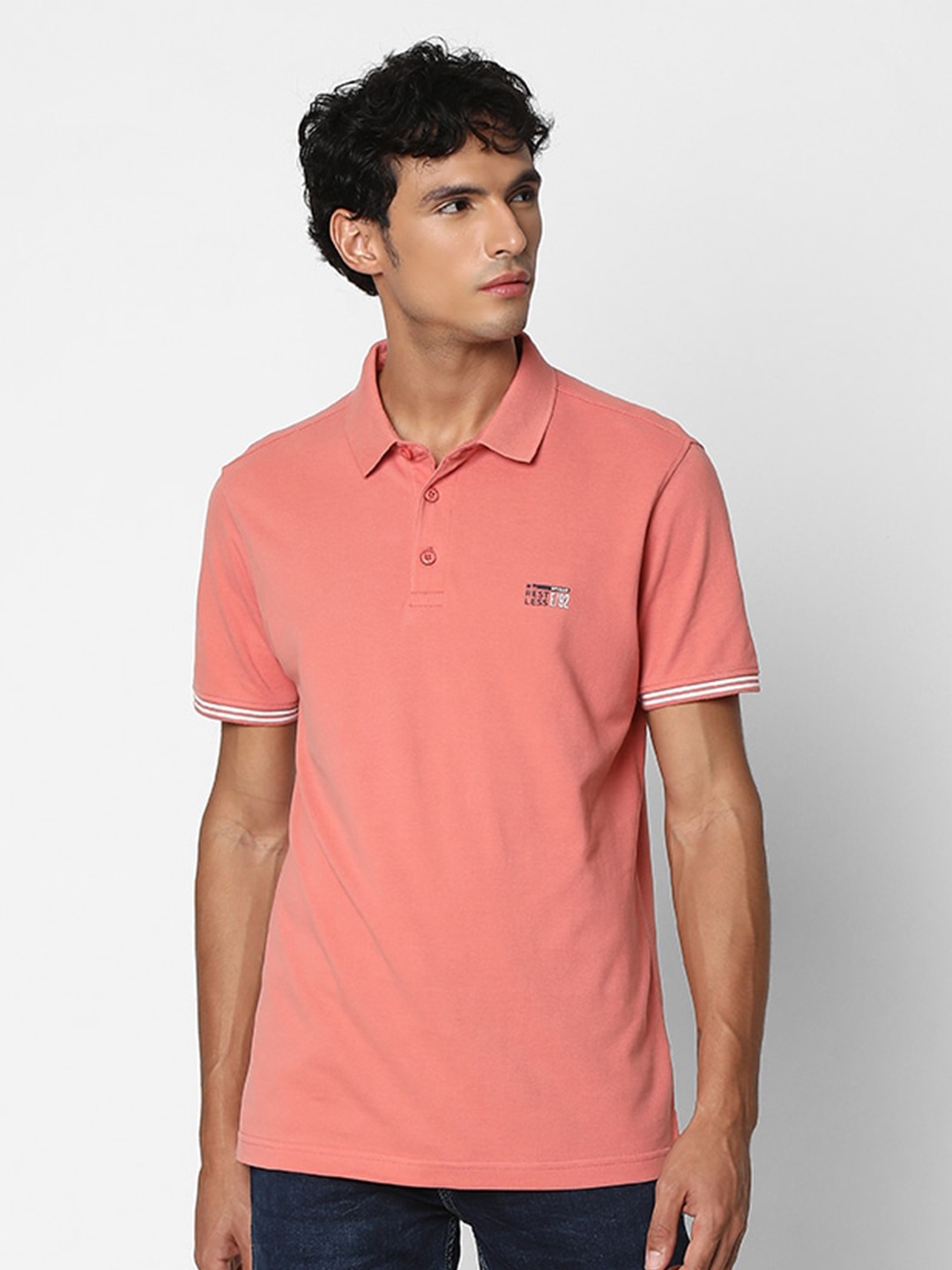 

SPYKAR Polo Collar Cotton T-Shirt, Pink