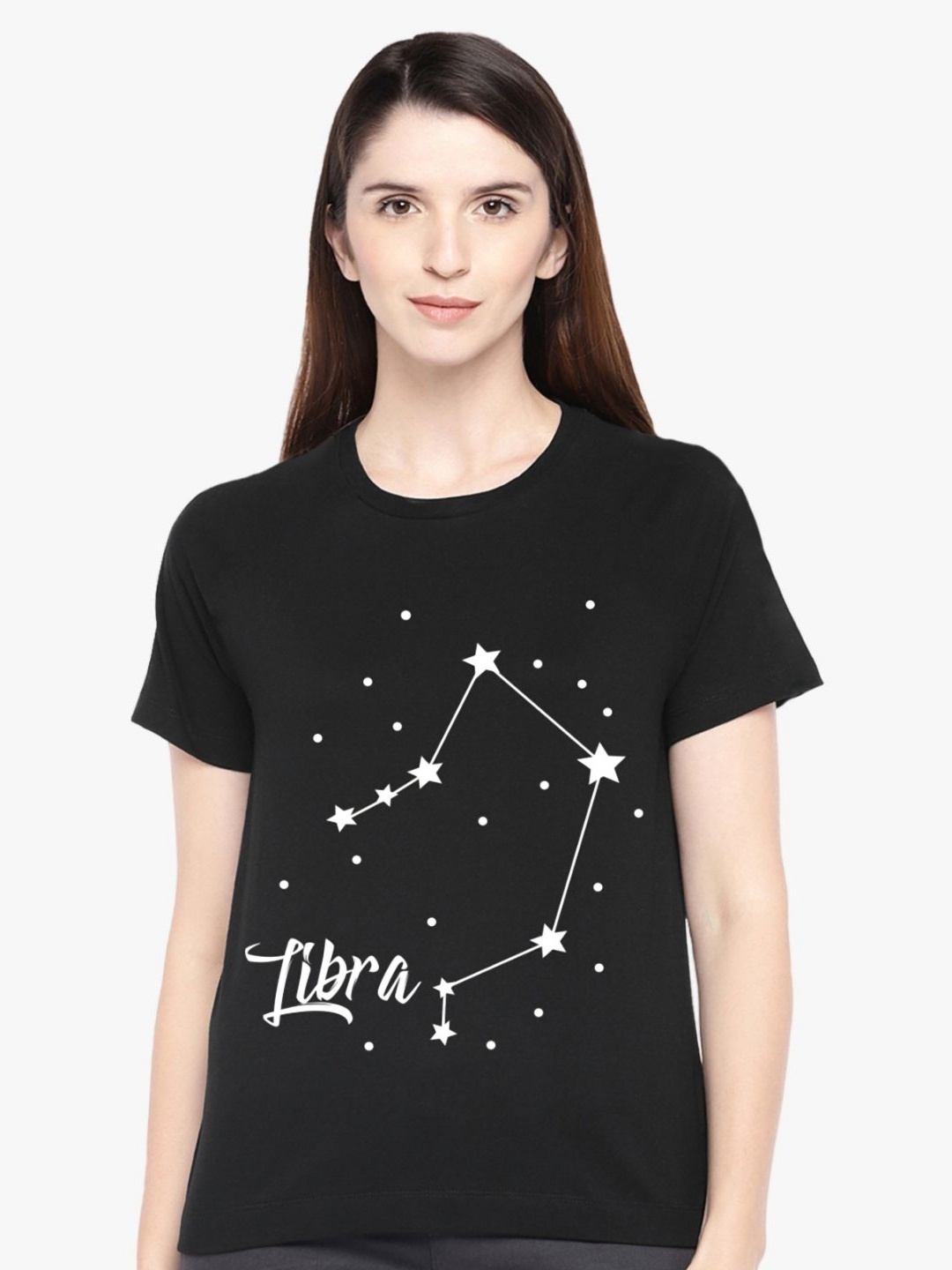 

First Row Women Graphic Printed Round Neck Cotton T-shirt, Black