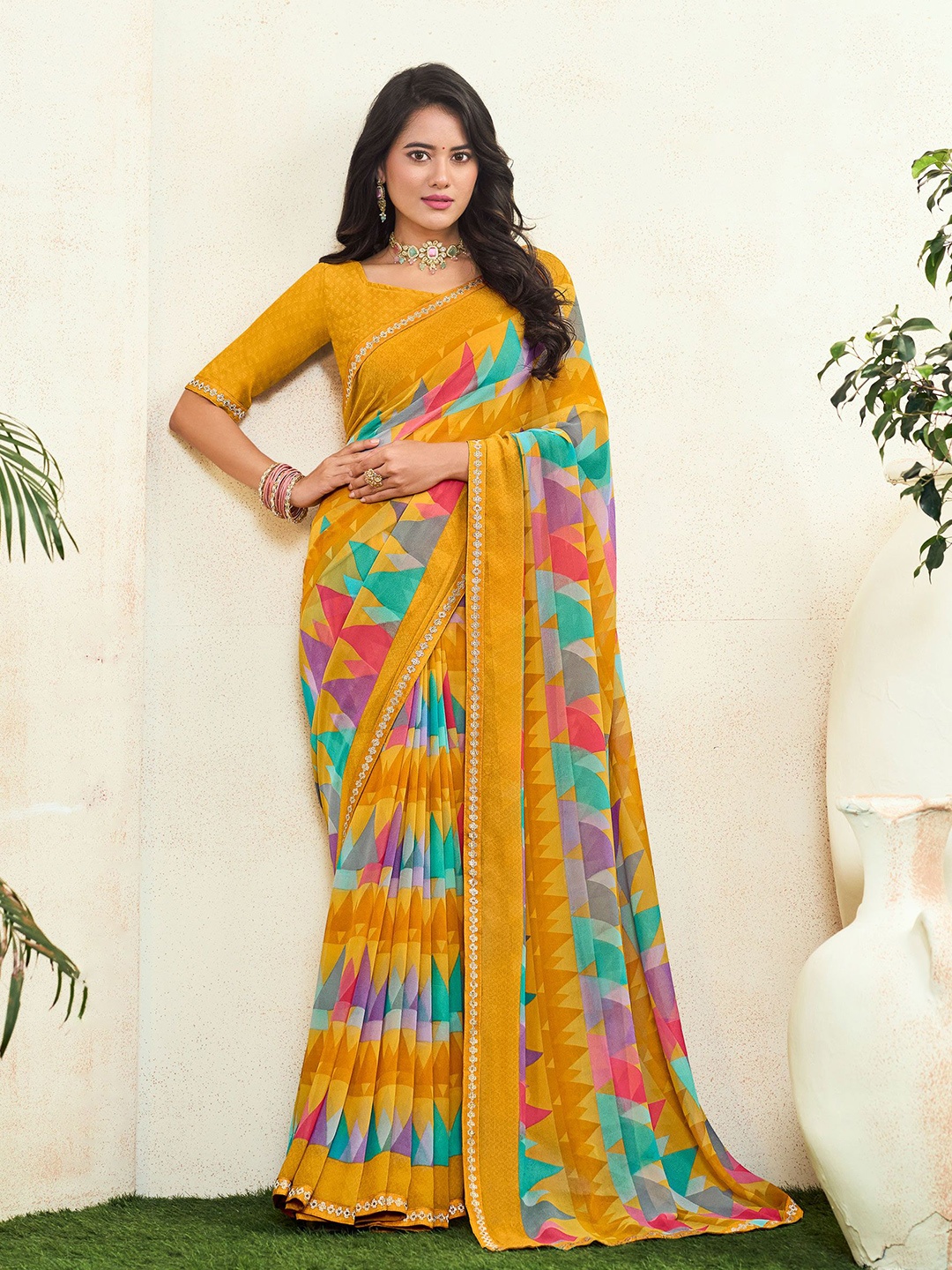 

Laxmipati Embroidered Poly Georgette Saree, Mustard