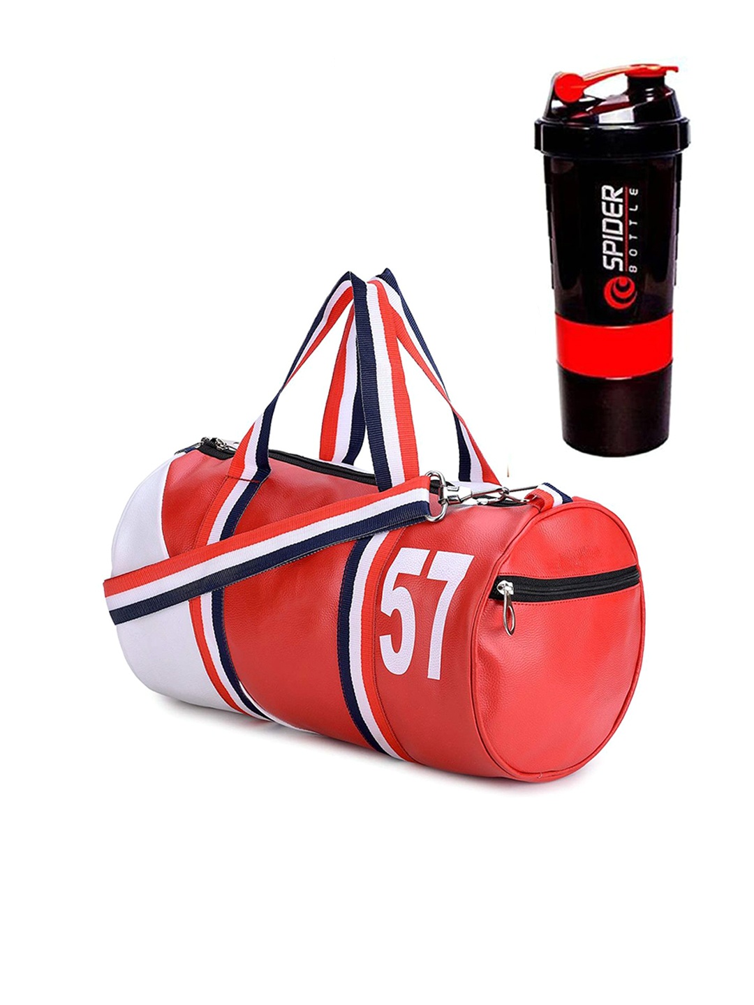 

GROUPERS Printed Medium Foldable Gym Duffel Bag with Shaker Bottle, Red