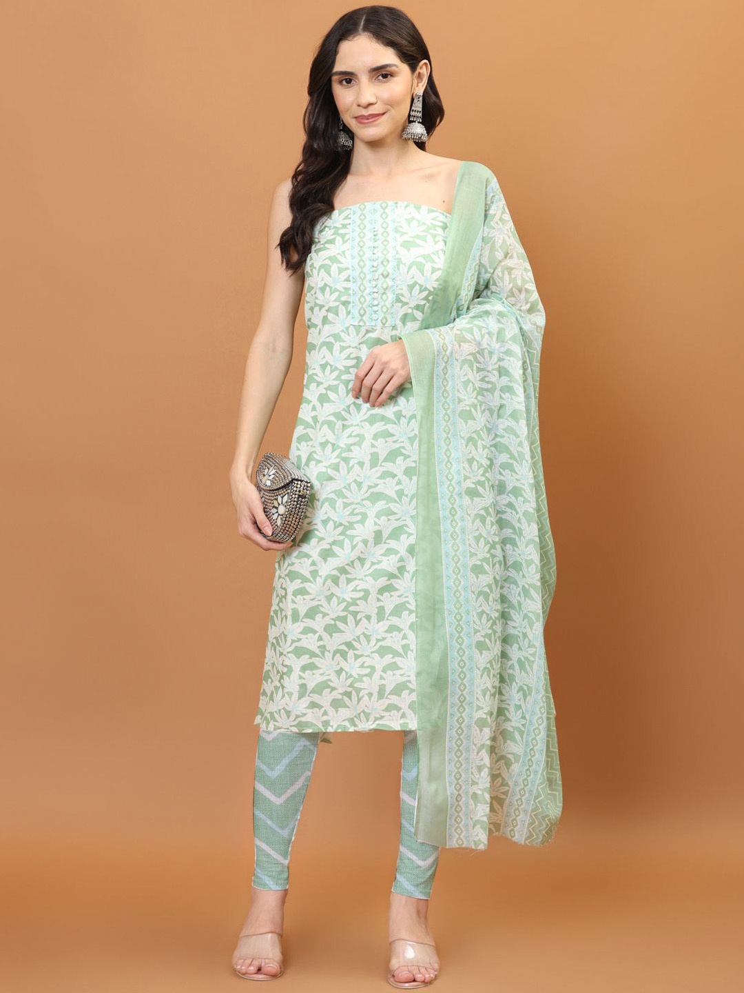 

Meena Bazaar Printed Unstitched Dress Material, Green