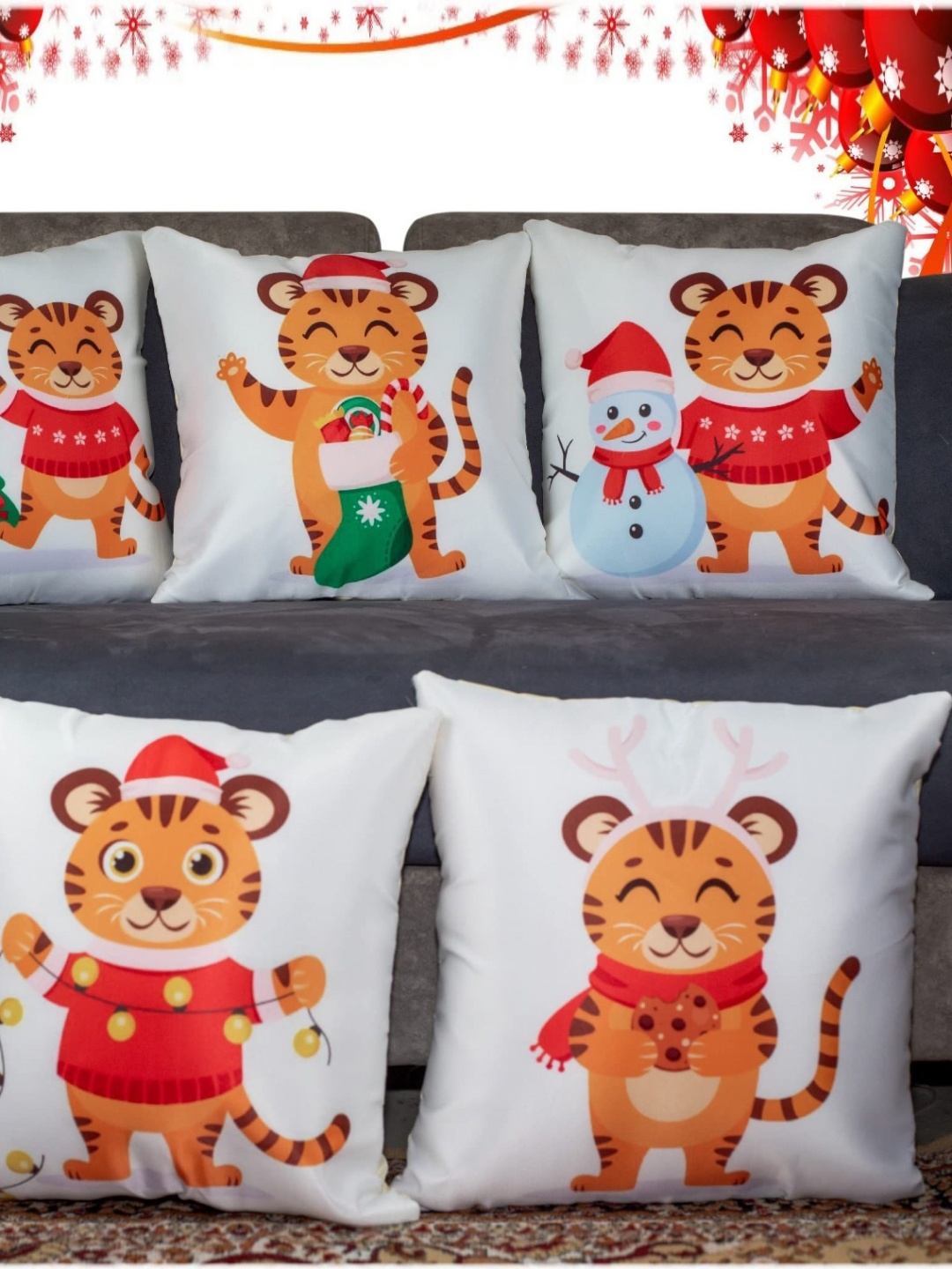 

Vendola White & Red 5 Pieces Graphic Printed Square Cushion Covers