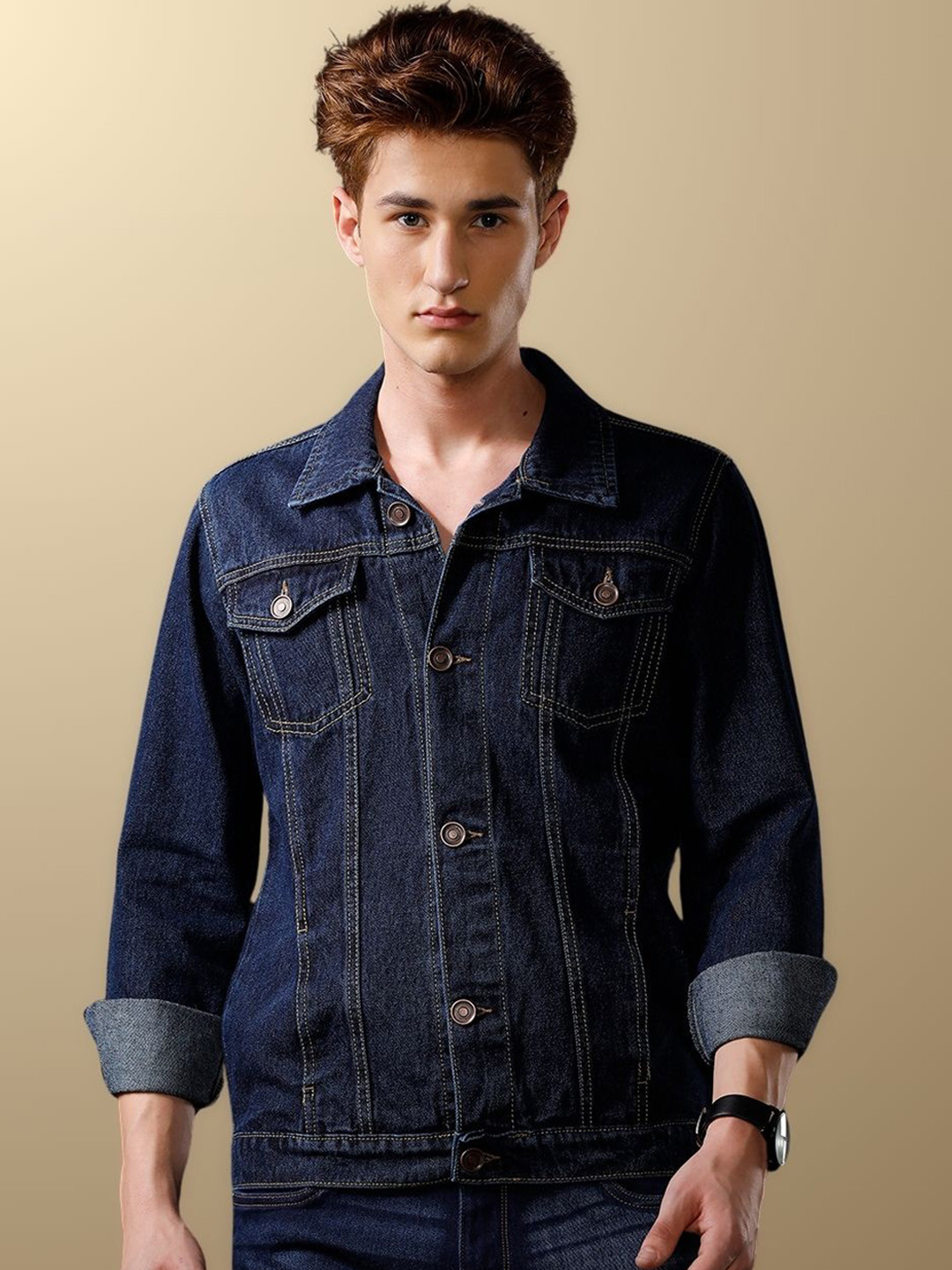 

TEMPLE OF DENIM Men Outdoor Denim Jacket, Navy blue