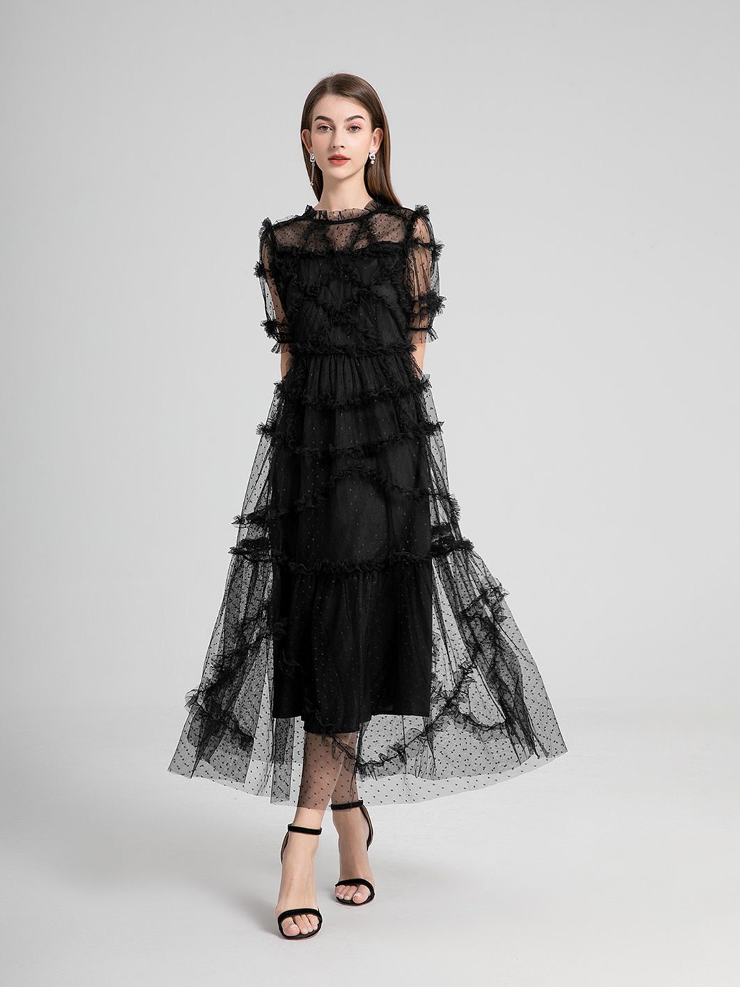 

JC Collection Women Mock Neck Puff Sleeve Maxi Dress, Black