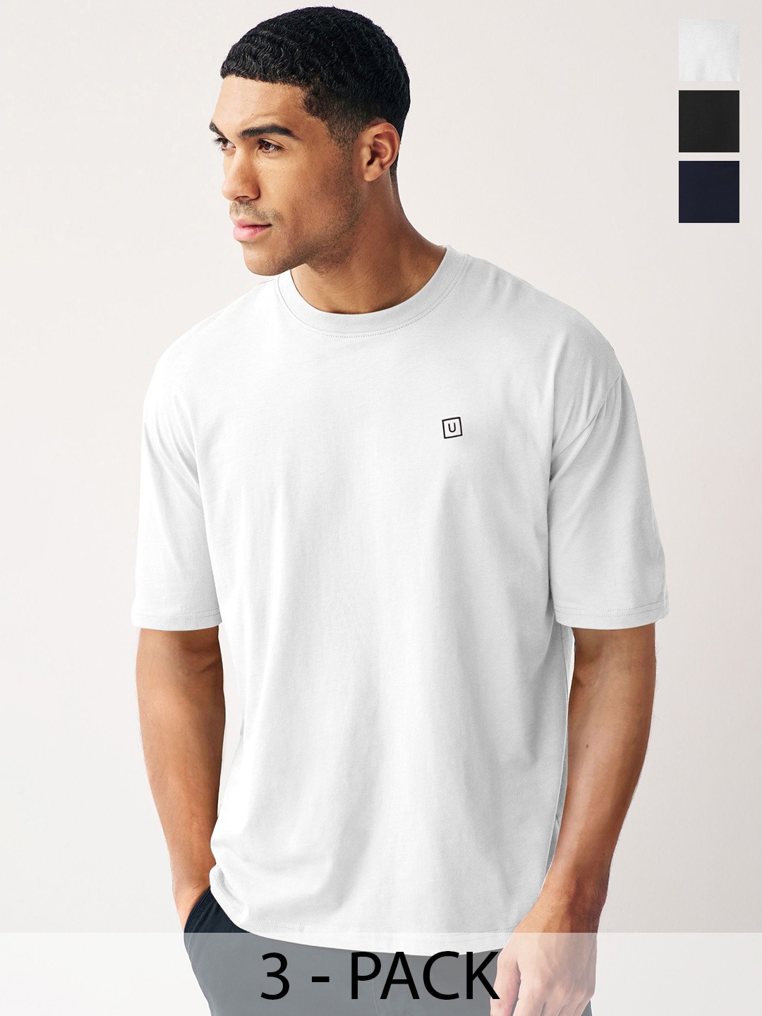 

Urbano Fashion Men Pack Of 3 Solid Round Neck Cotton Oversized T-shirts, Grey