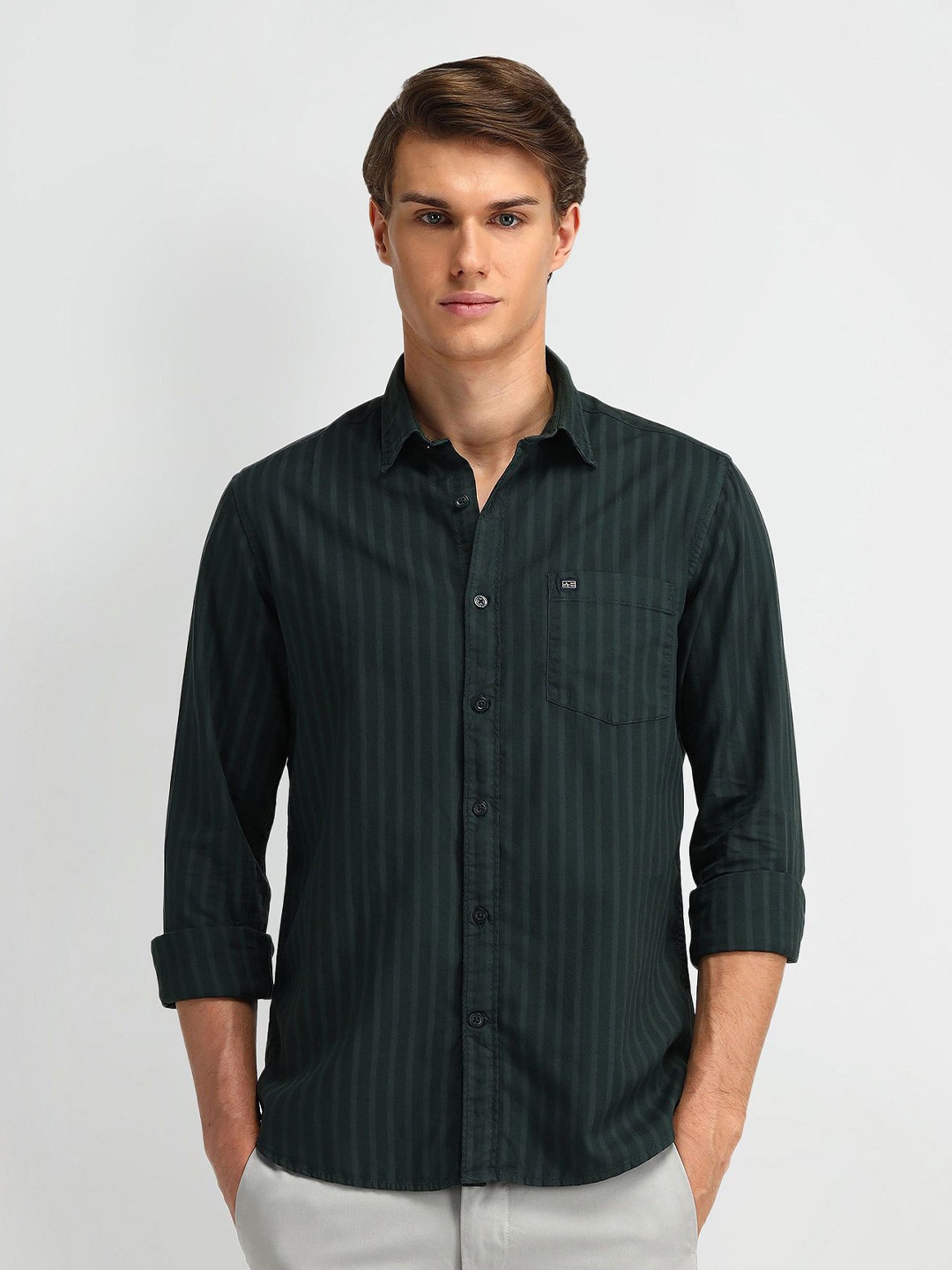 

Arrow Sport Men Modern Slim Fit Opaque Striped Casual Shirt, Green
