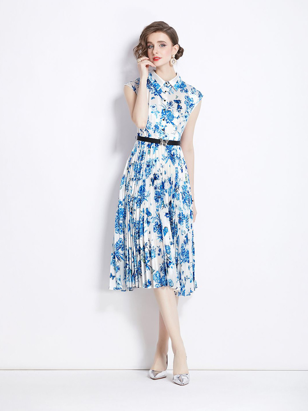 

JC Collection Women Floral Printed A-Line Midi Dress, Blue