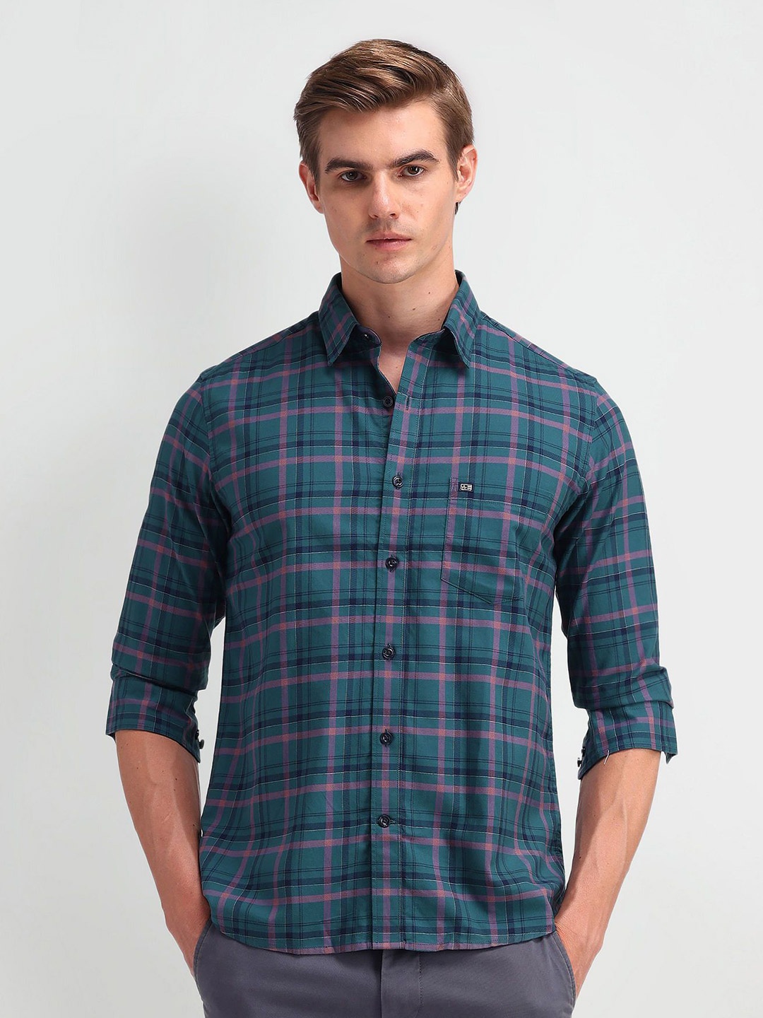 

Arrow Sport Men Modern Slim Fit Opaque Checked Casual Shirt, Green