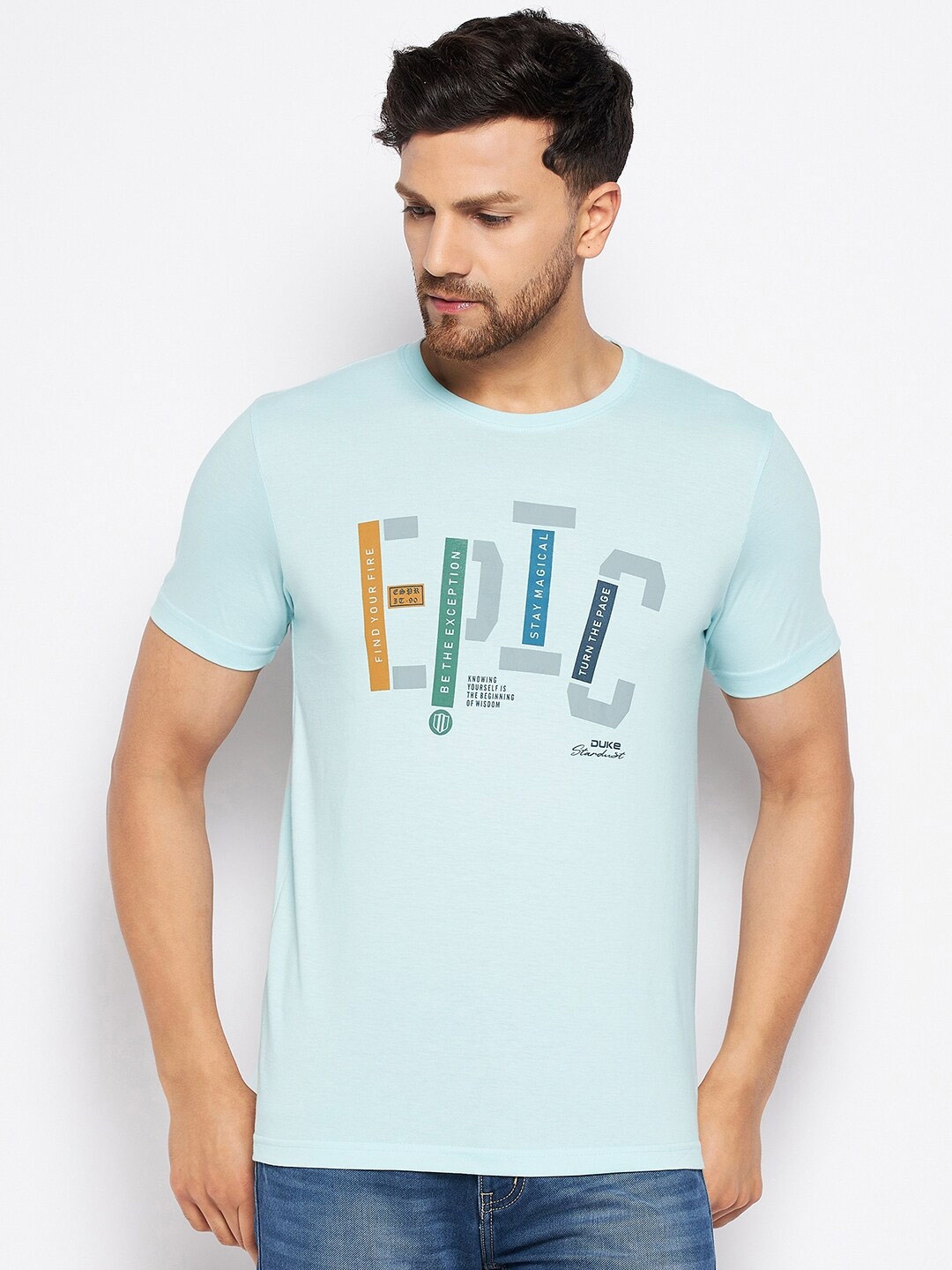 

Duke Typography Round Neck Cotton Slim Fit T-shirt, Blue
