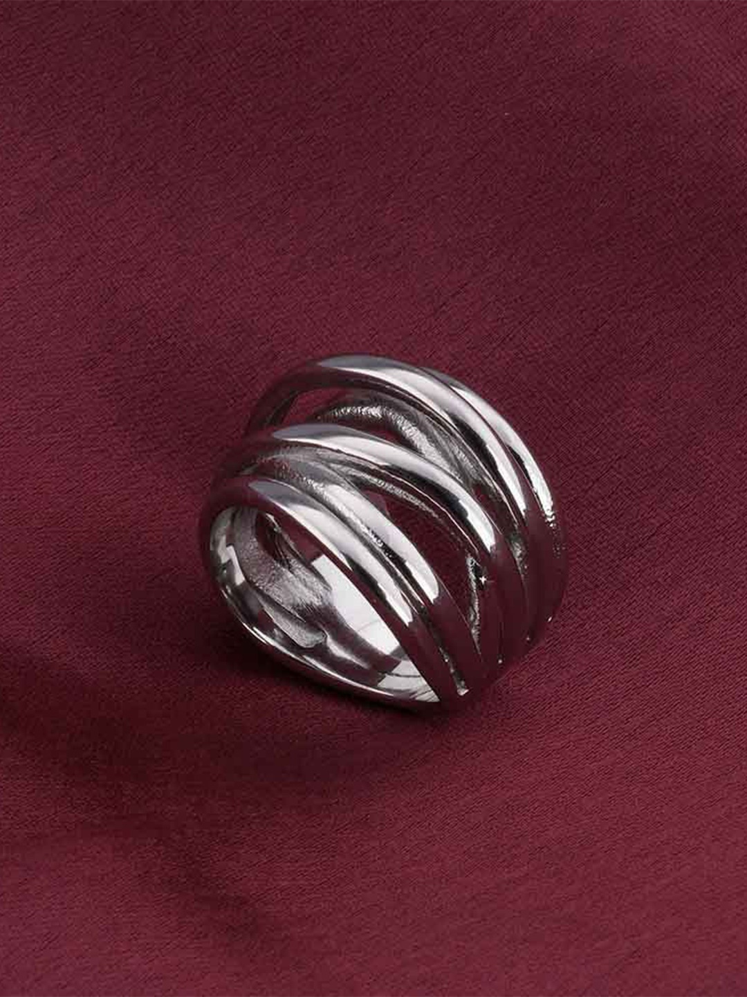 

PALMONAS Silver-Plated Stainless Steel Wavy Wire Finger Ring