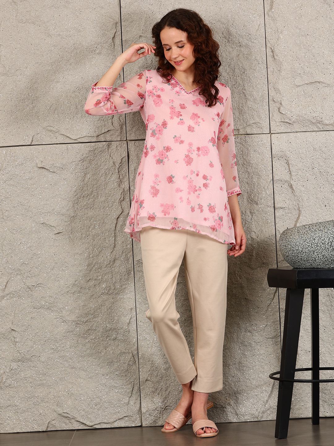 

W Floral Print Top, Pink