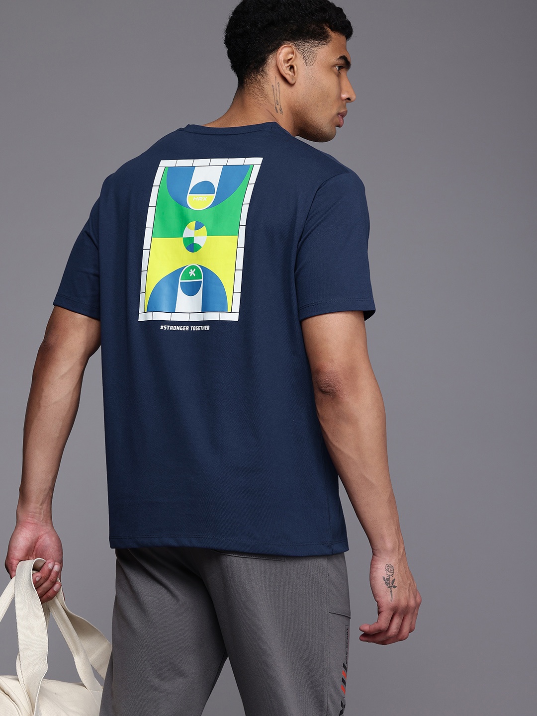 

HRX by Hrithik Roshan Graphic Back Printed T-shirt, Blue