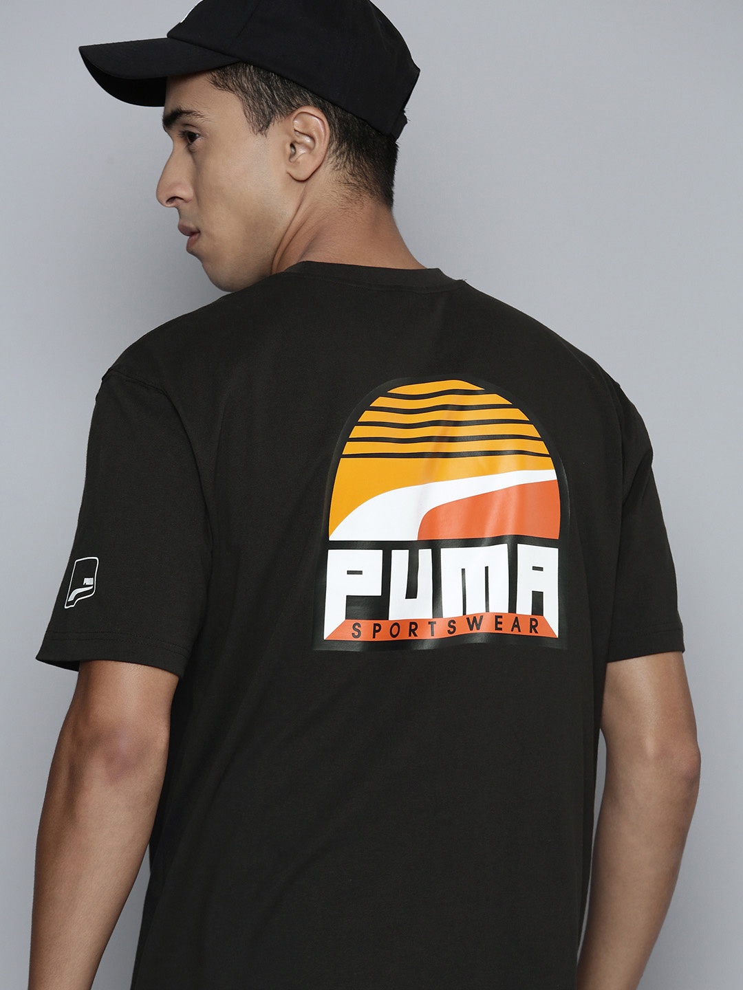 

Puma Men Brand Logo Uptown Graphic Print Pure Cotton Relaxed Fit T-Shirt, Black