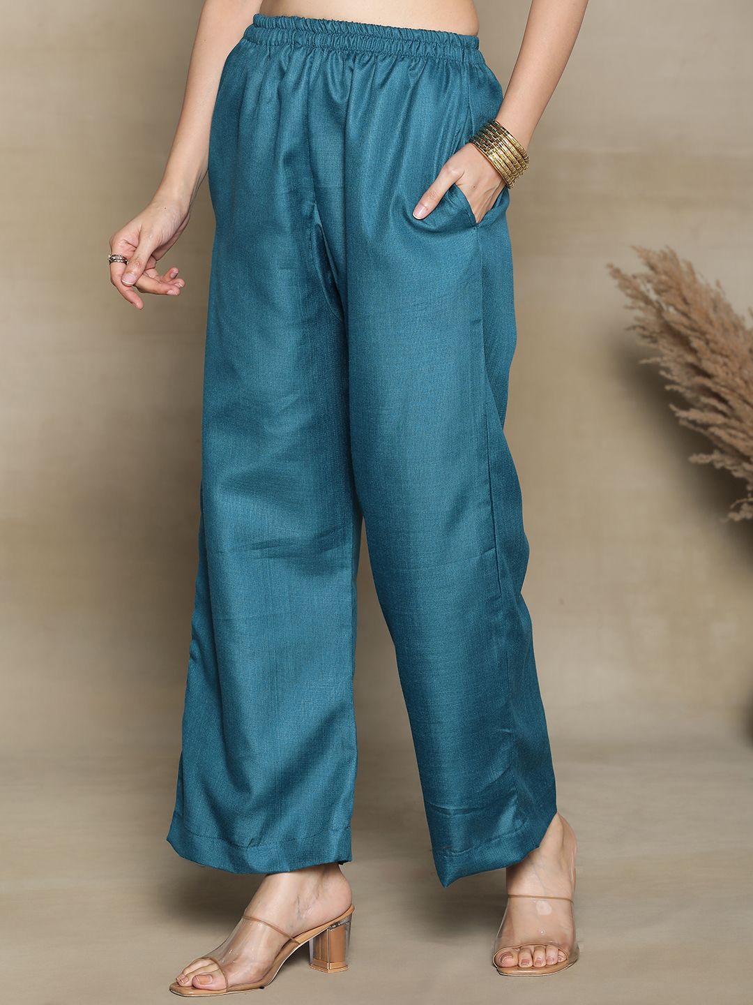 

LetsDressUp Women Cotton Flared Palazzos, Teal