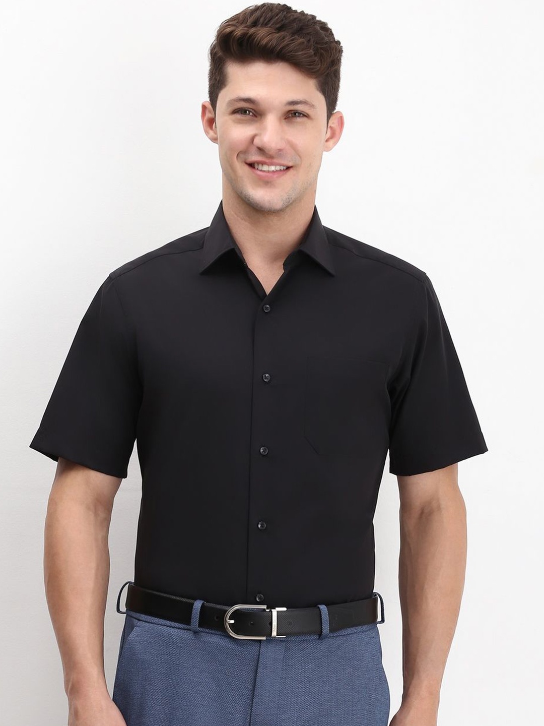 

Allen Solly Sport Men Spread Collar Solid Cotton Formal Shirt, Black