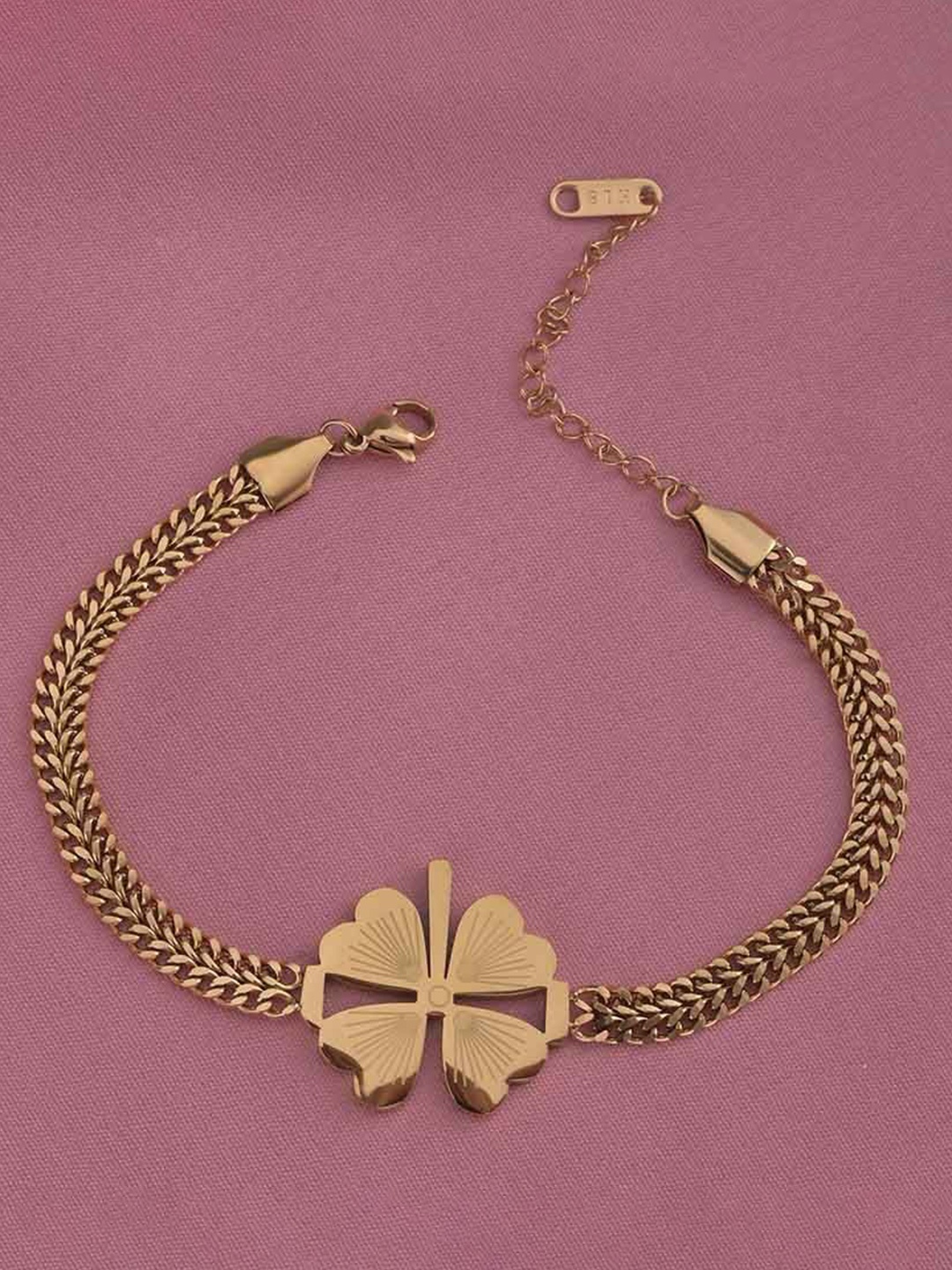

PALMONAS Gold-Plated Stainless Steel Clover Link Bracelet