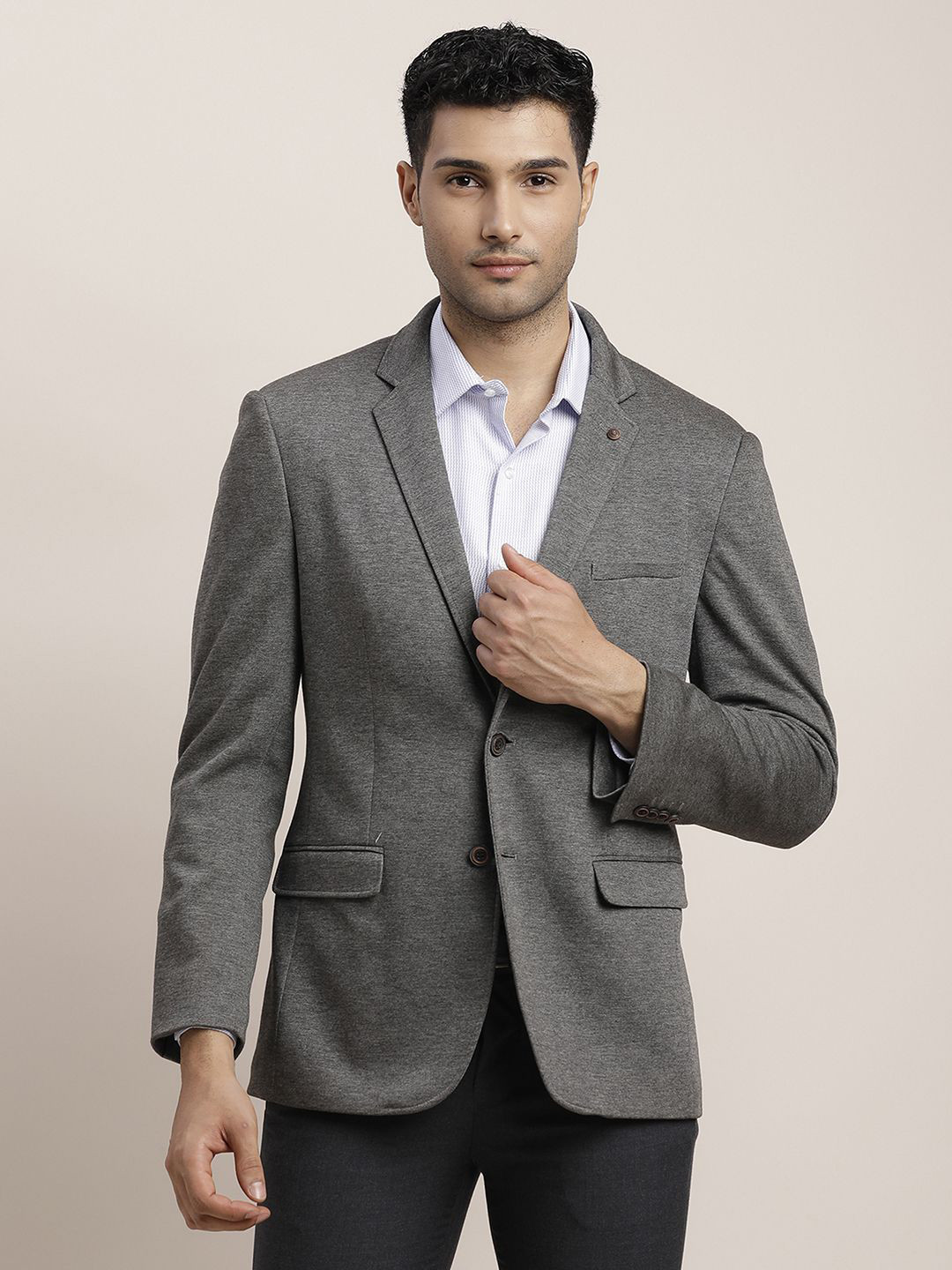 

Turtle Self Design Single-Breasted Formal Blazers, Charcoal