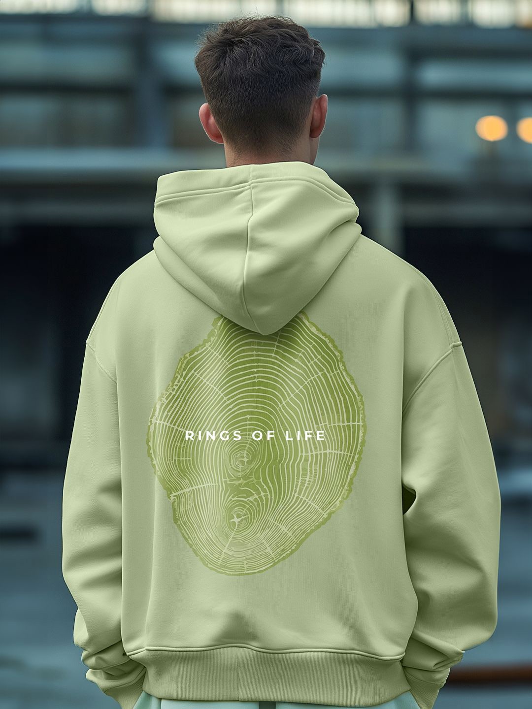 

NOBERO Men Oversized Printed Hooded Sweatshirt, Green