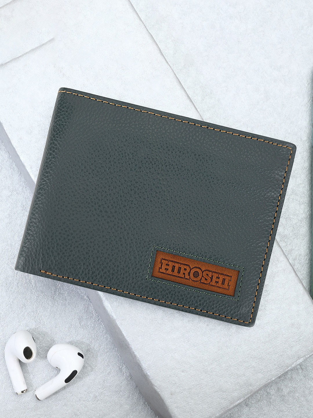 

HIROSHI Men Leather Two Fold Wallet, Green