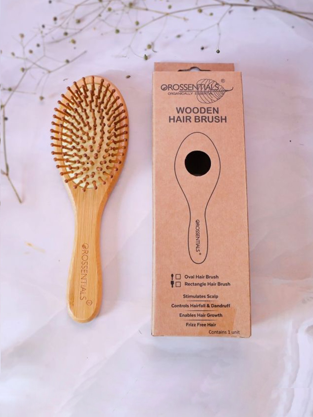 

OROSSENTIALS Oval Shape Wooden Bristle Paddle Hair Brush- Brown