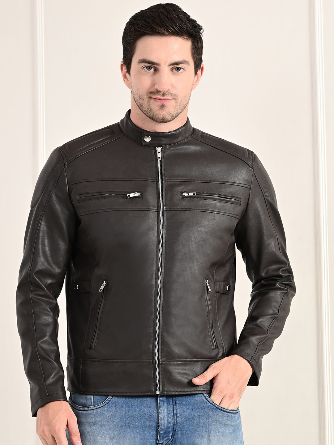 

TBOJ Men Lightweight Biker Jacket, Brown