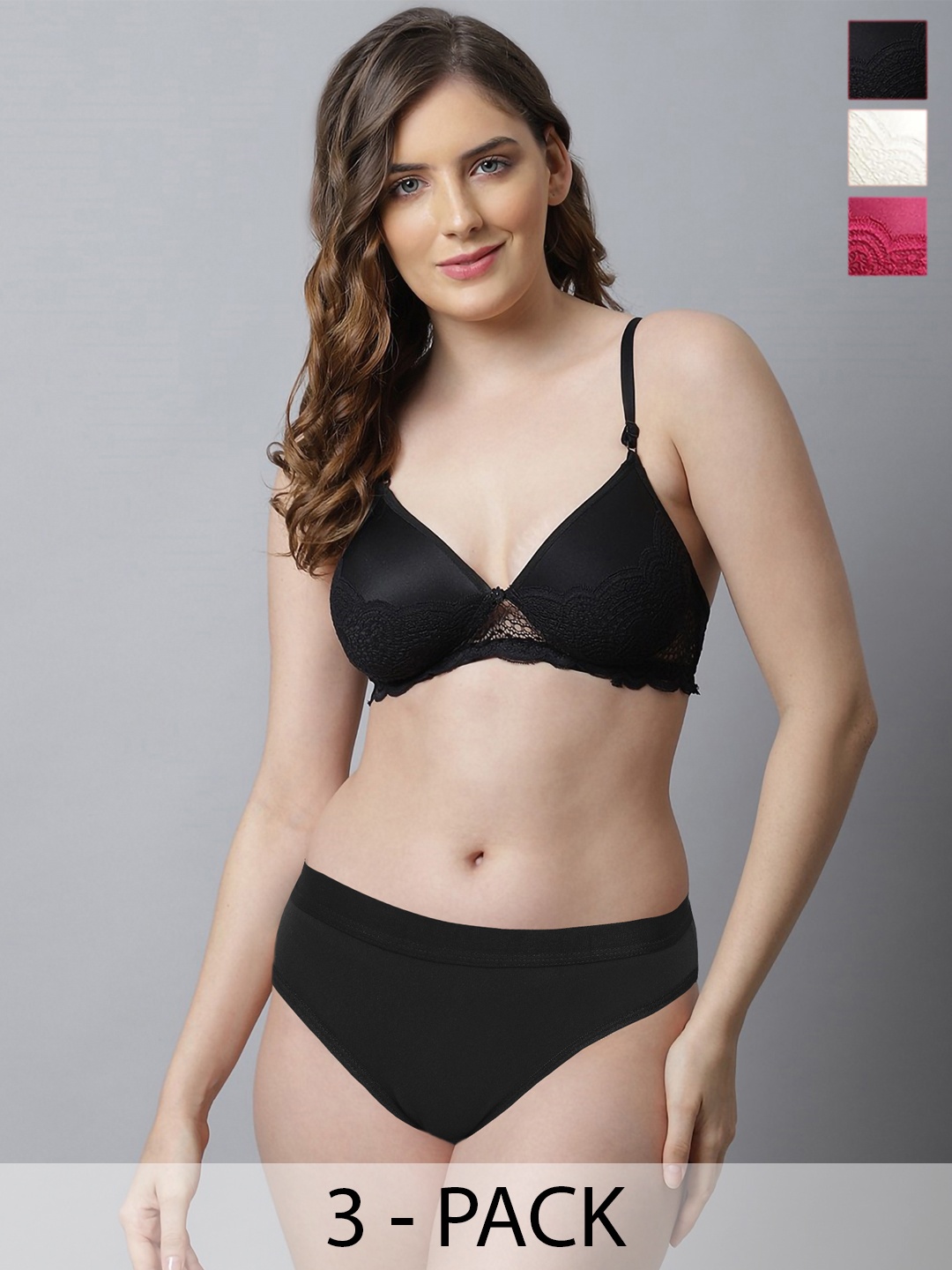 

Aamarsh Women's Pack Of 3 Cotton Self-Design Lingerie AD_B-Hafiz-Set3, Black