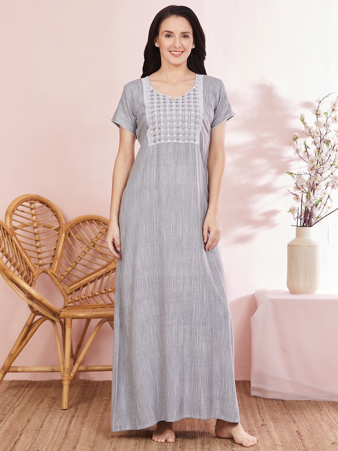 

Sand Dune Embroidered Maxi Nightdress, Grey