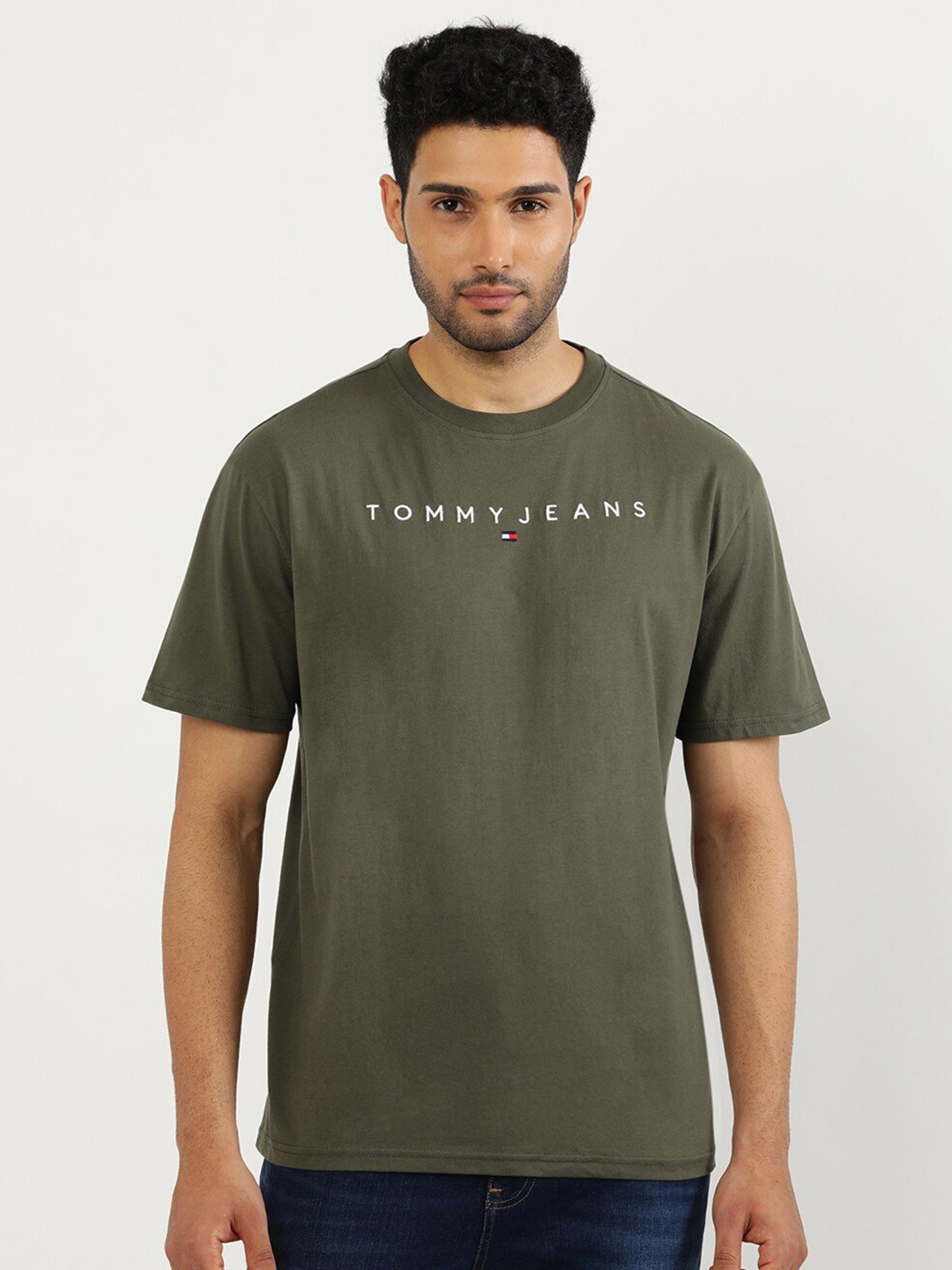 

Tommy Hilfiger Typography Printed Round Neck Regular Fit Cotton T-shirt, Green