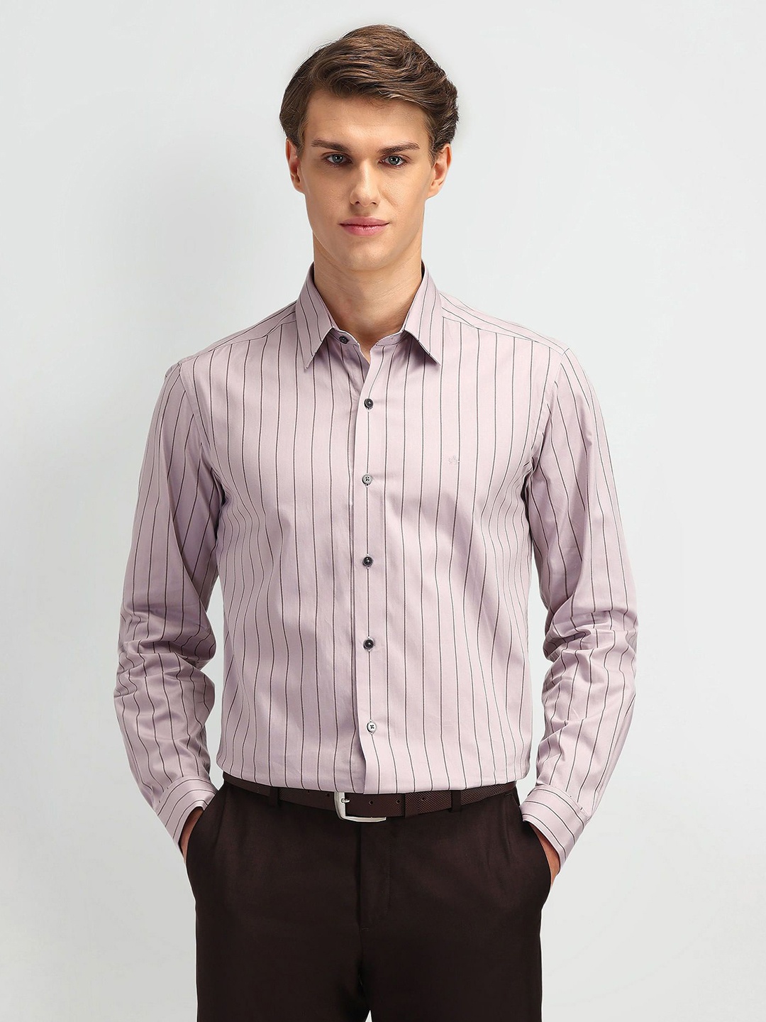 

Arrow New York Men Modern Slim Fit Opaque Striped Formal Shirt, Purple