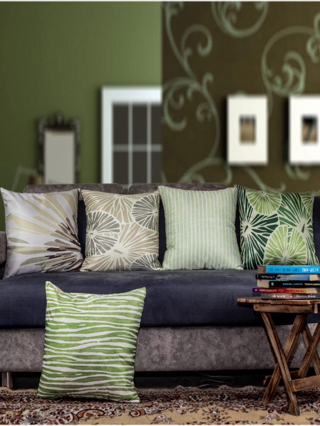 

Vendola Green & White 5 Pieces Abstract Satin Square Cushion Covers